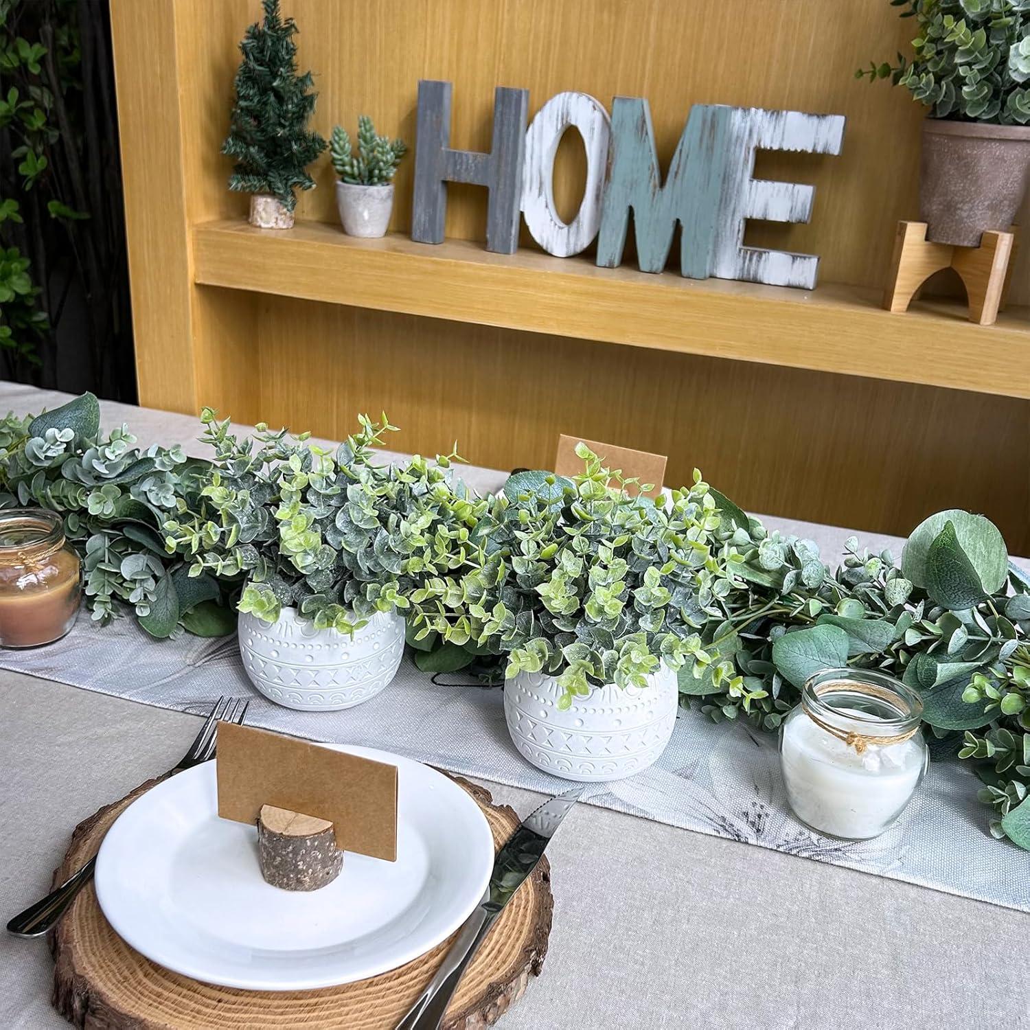 Winlyn Juego de 2 Plantas Artificiales Eucalipto en Macetas Blancas