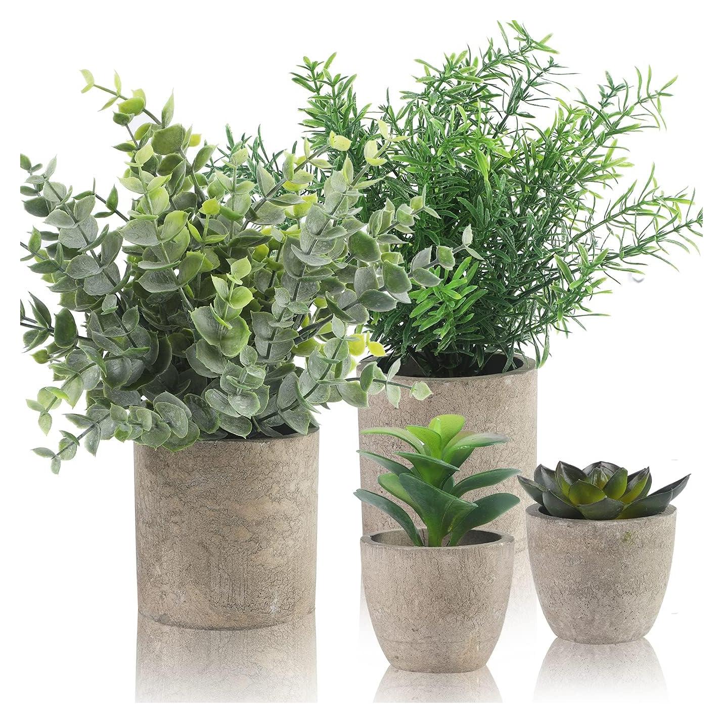 ALAGIRLS 4 Plantas Artificiales Eucalipto en Macetas Decorativas