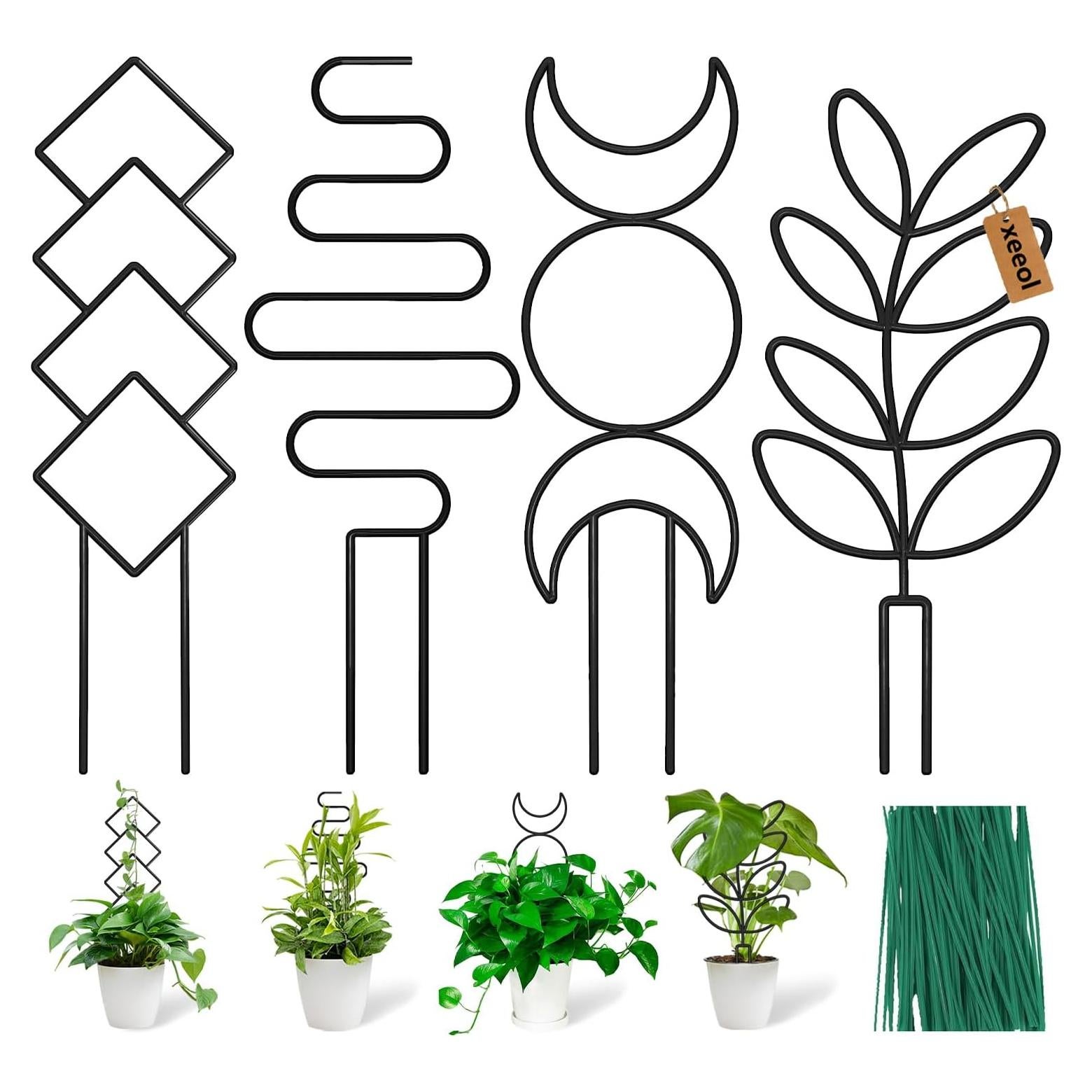 Trellis para Plantas Trepadoras Xeeol, Set de 4, Metal Negro