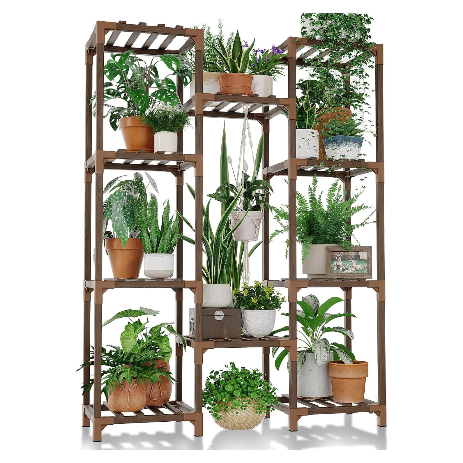 Soporte de Plantas Bamworld de Madera Carbonizada 10 Estantes