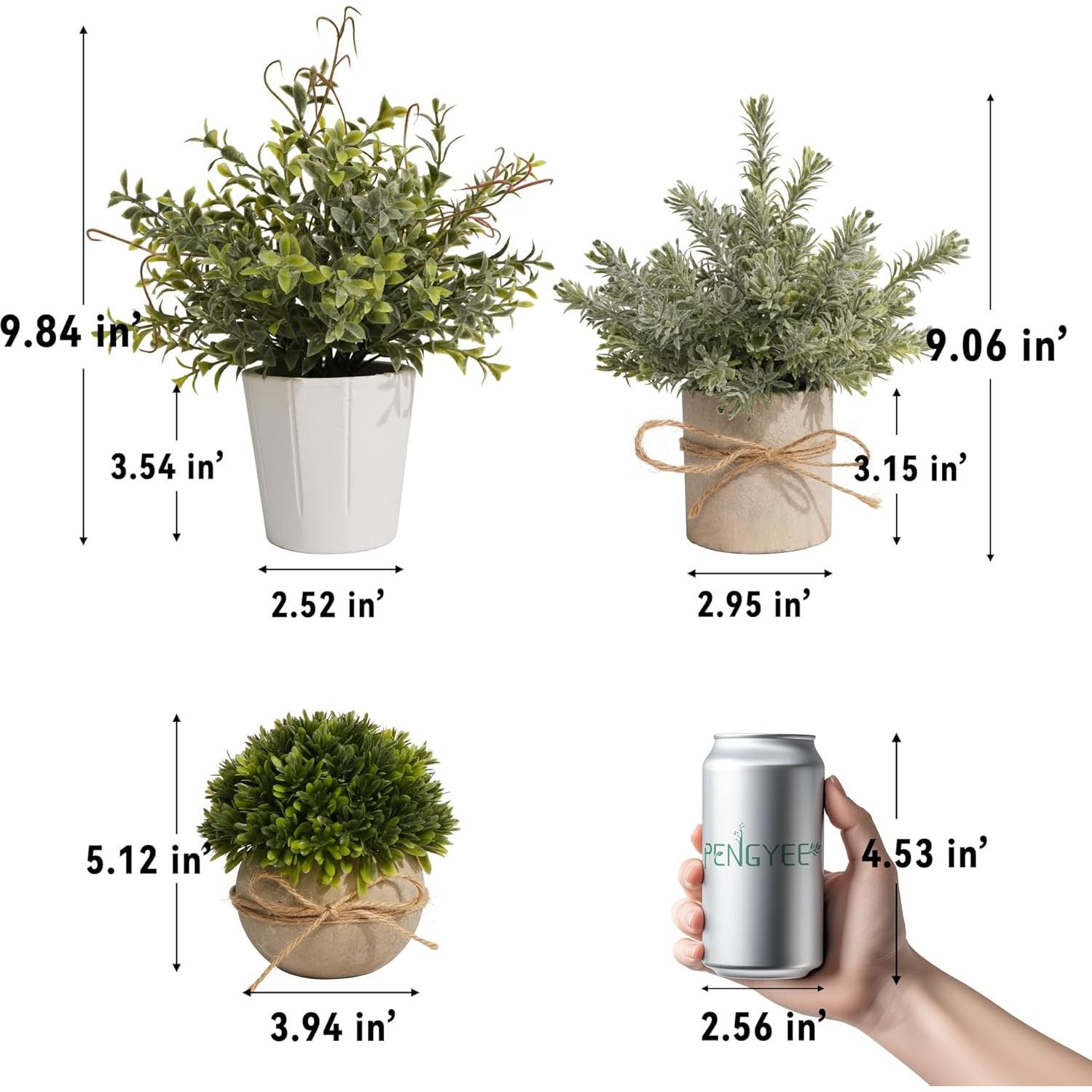 Paquete de 4 Plantas Falsas PENGYEE en Maceta Blanca 24.1 cm