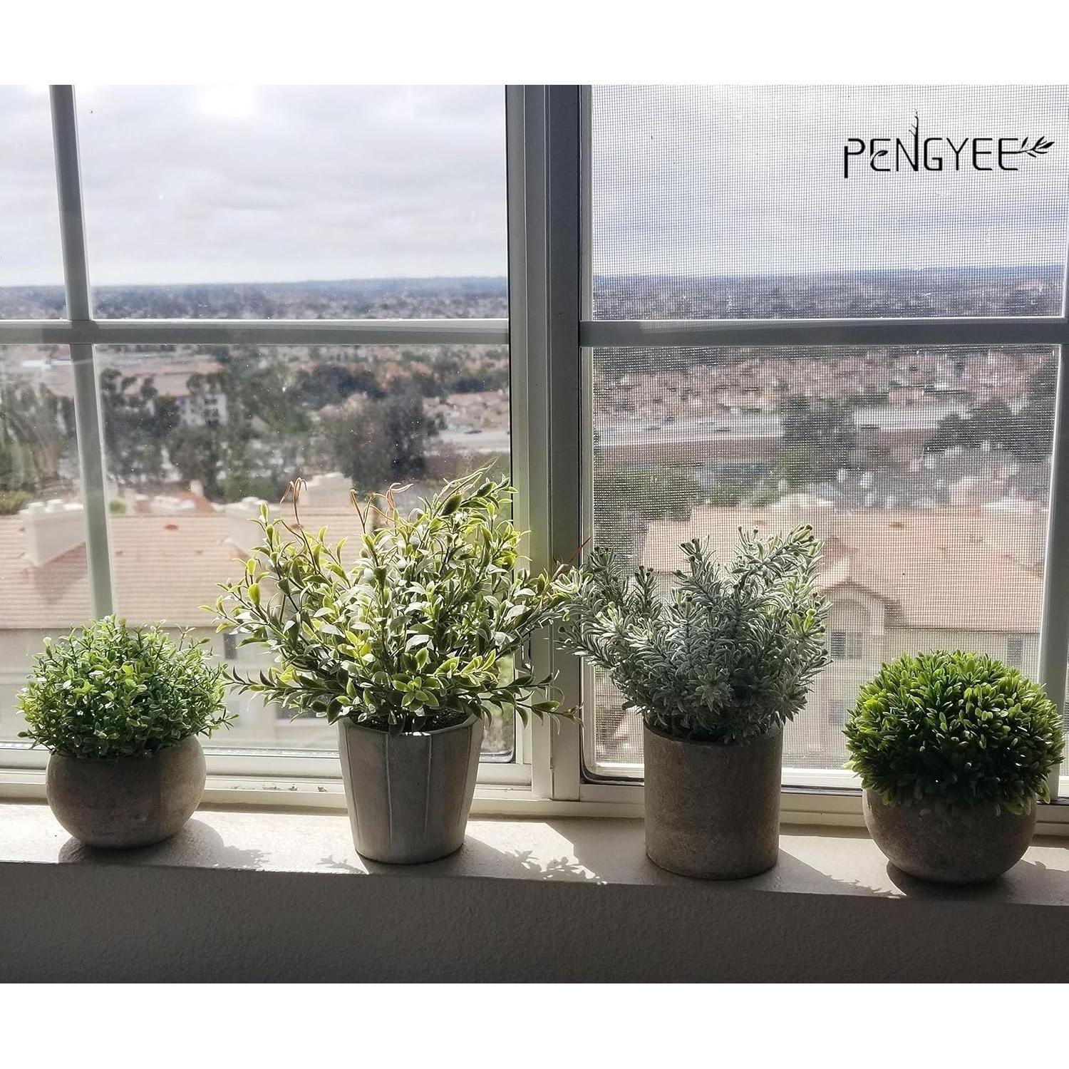 Paquete de 4 Plantas Falsas PENGYEE en Maceta Blanca 24.1 cm