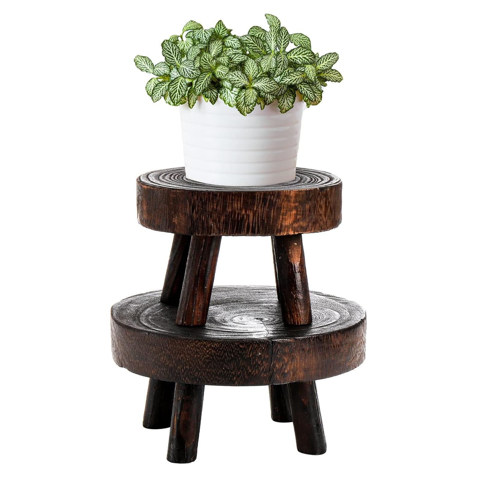 Juego de 2 Taburetes de Madera TOPZEA para Plantas 12-17 cm