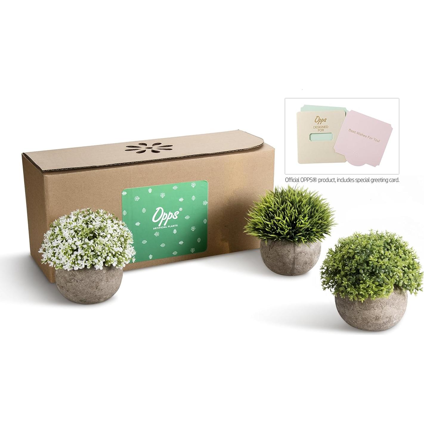 Set de 3 Plantas Artificiales OPPS en Maceta Gris 11.9 cm