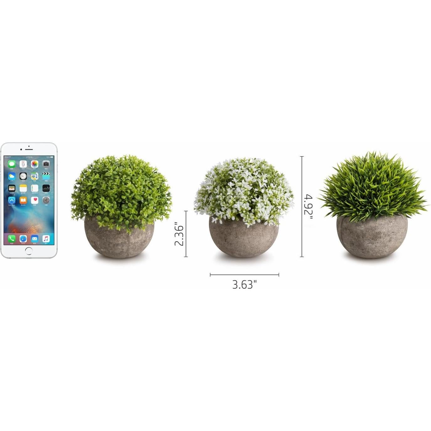 Set de 3 Plantas Artificiales OPPS en Maceta Gris 11.9 cm