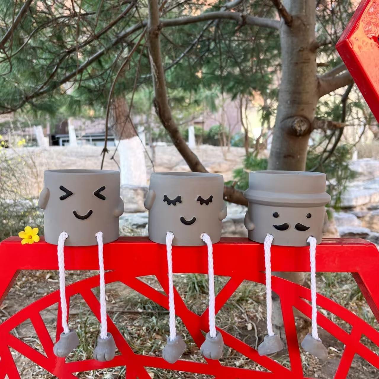 3 Macetas de Concreto con Pierna Larga Sizavi - Decoración Interior