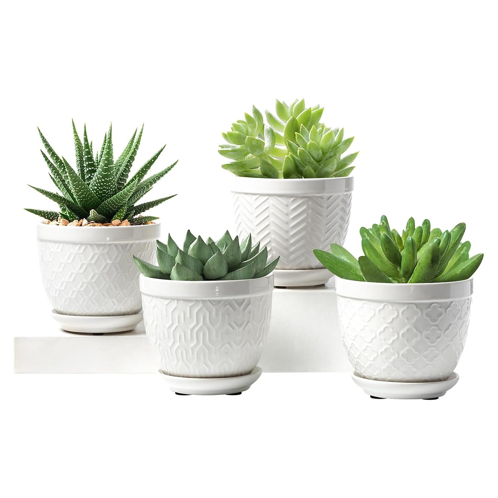 Macetas de Cerámica Sureasy 11.9 cm con Drenaje, Juego de 4