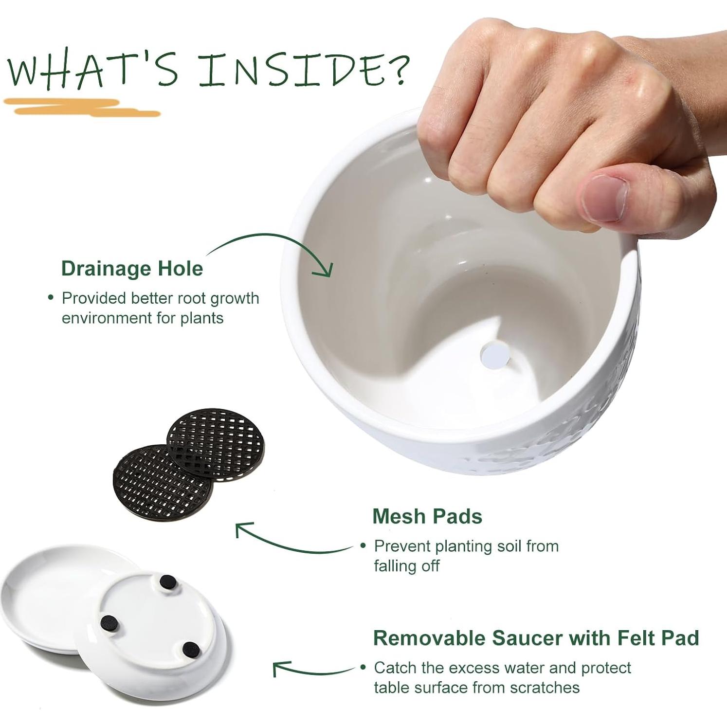 Macetas de Cerámica Sureasy 11.9 cm con Drenaje, Juego de 4