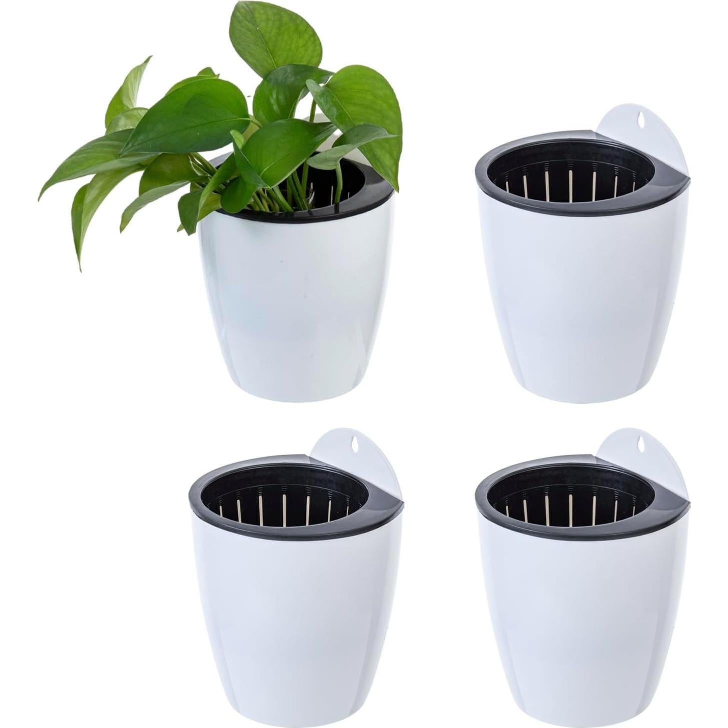 Juego de 4 Macetas de Plástico Blanco MyGift 12.7 cm Montadas en Pared