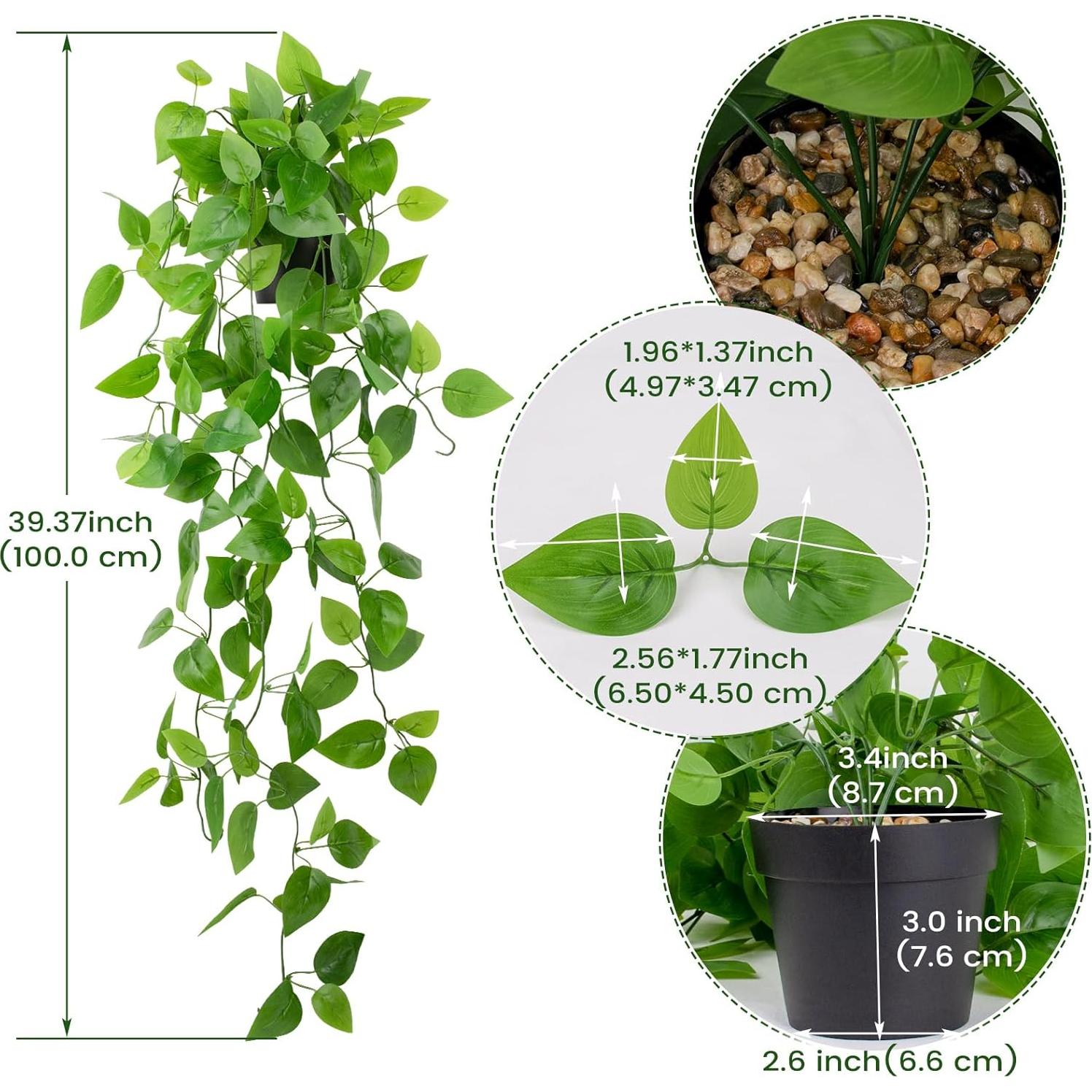 Planta Colgante Artificial Pothos LOYWREE en Maceta Negra 100cm