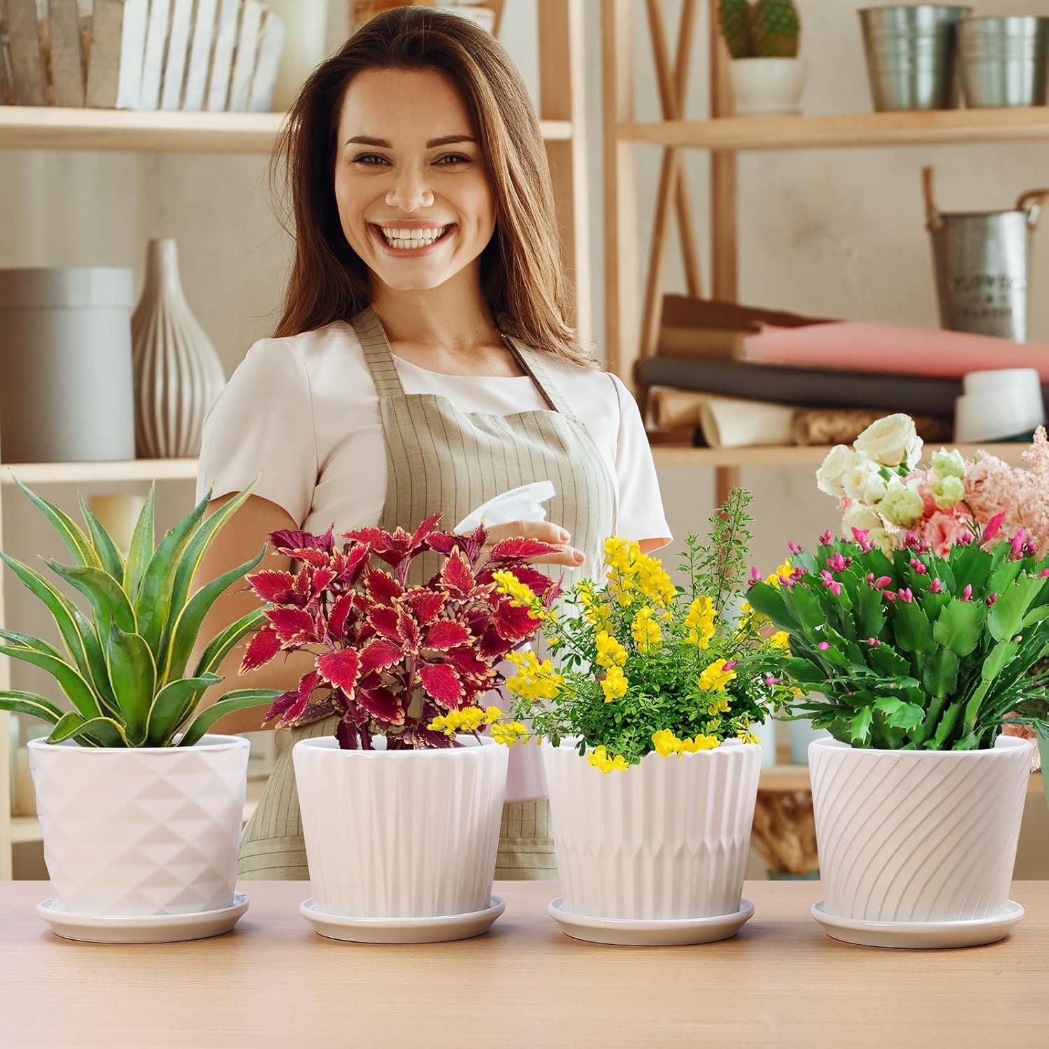 Juego de 4 Macetas de Cerámica Cilíndricas 14 cm Sietpoek