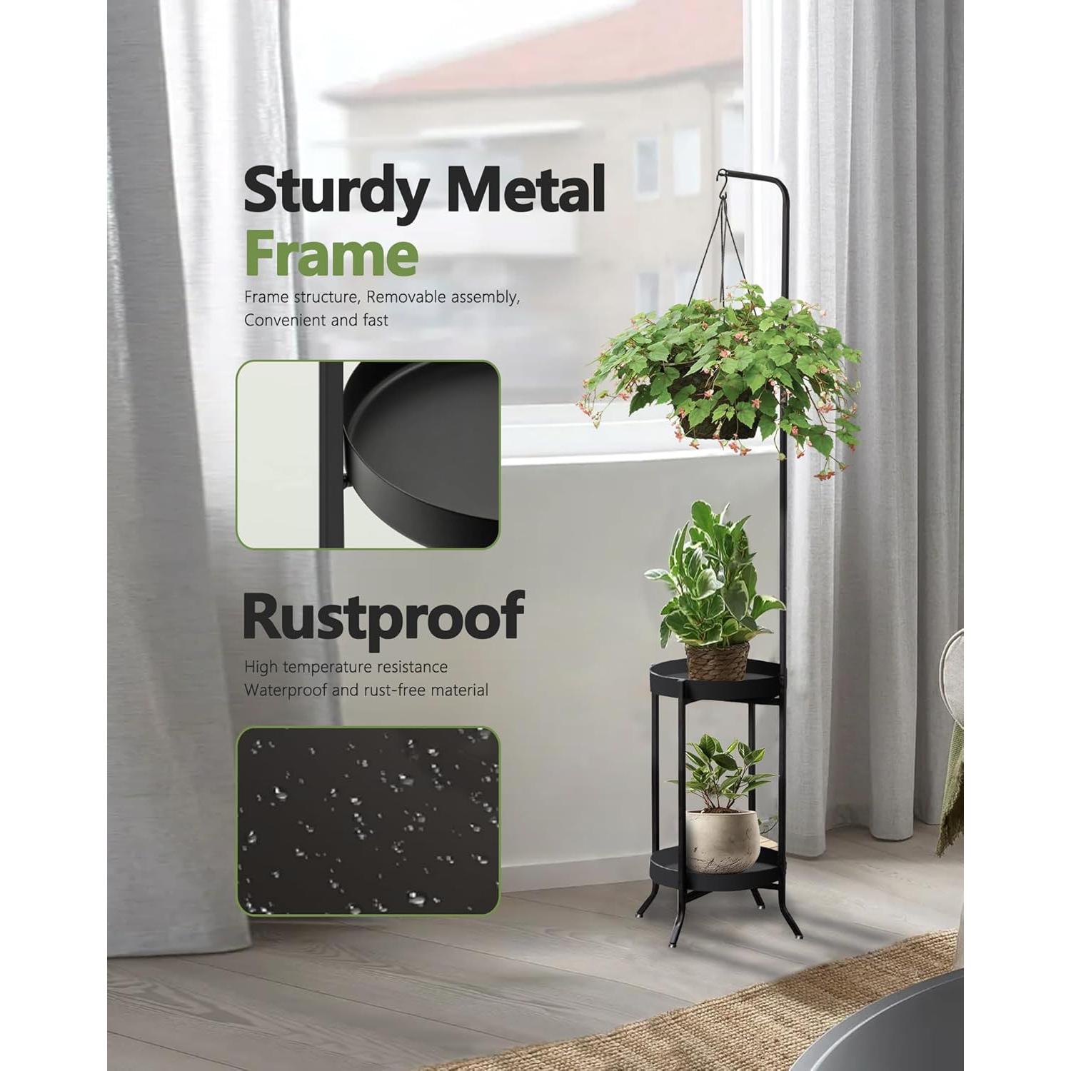 Soporte de Planta Colgante RINBOU 2 Niveles 155 cm Negro