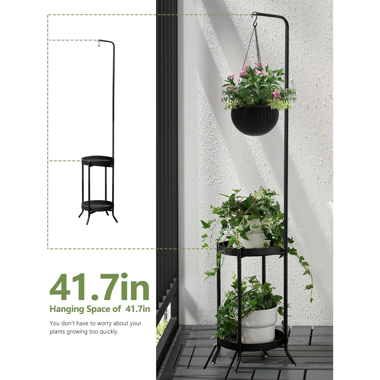 Soporte de Planta Colgante RINBOU 2 Niveles 155 cm Negro