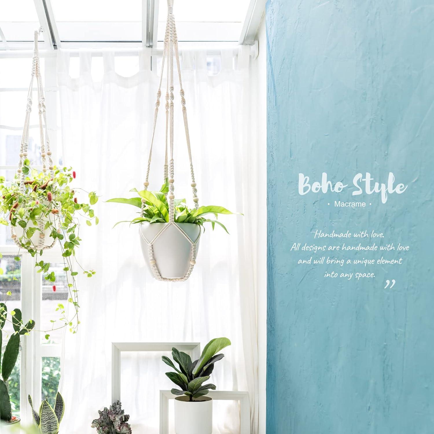 Colgador de Plantas de Macramé Mkono 109 cm Marfil para Macetas 30 cm