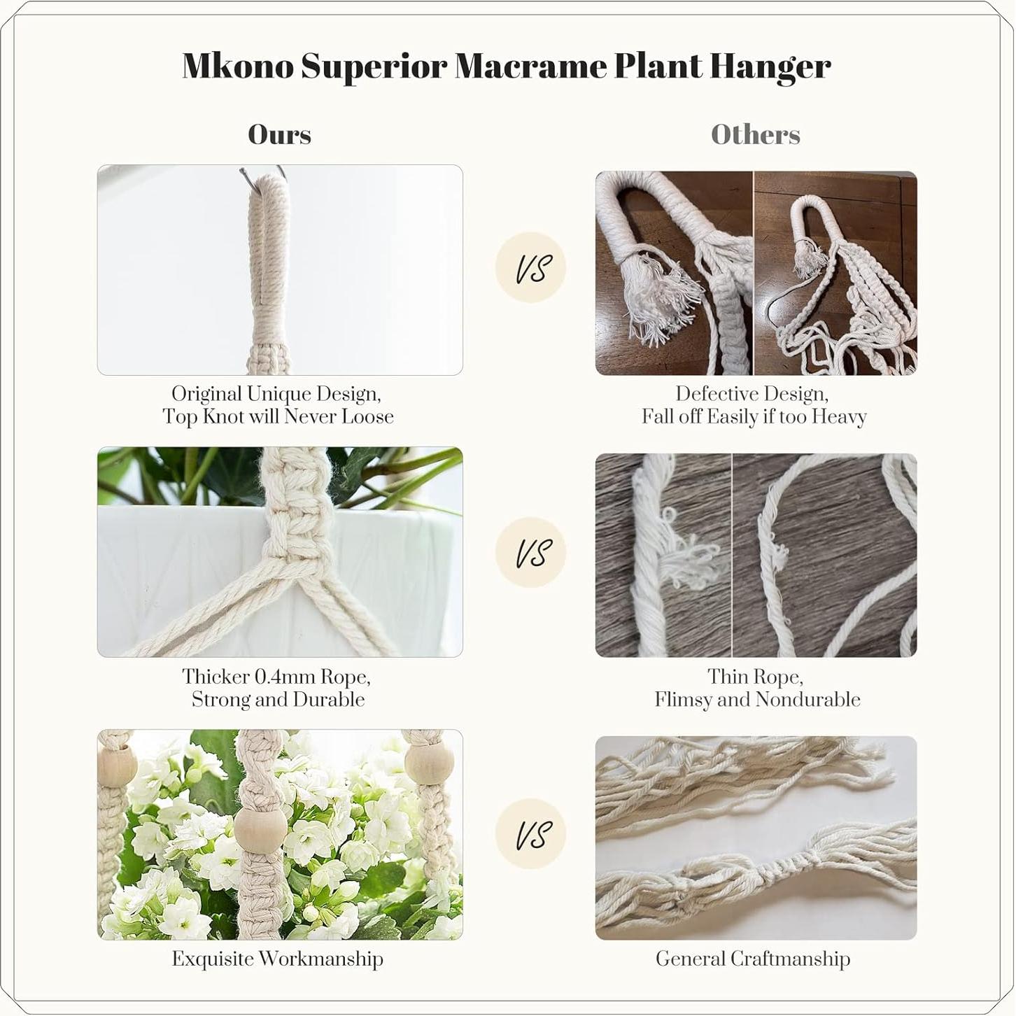 Colgador de Plantas de Macramé Mkono 109 cm Marfil para Macetas 30 cm