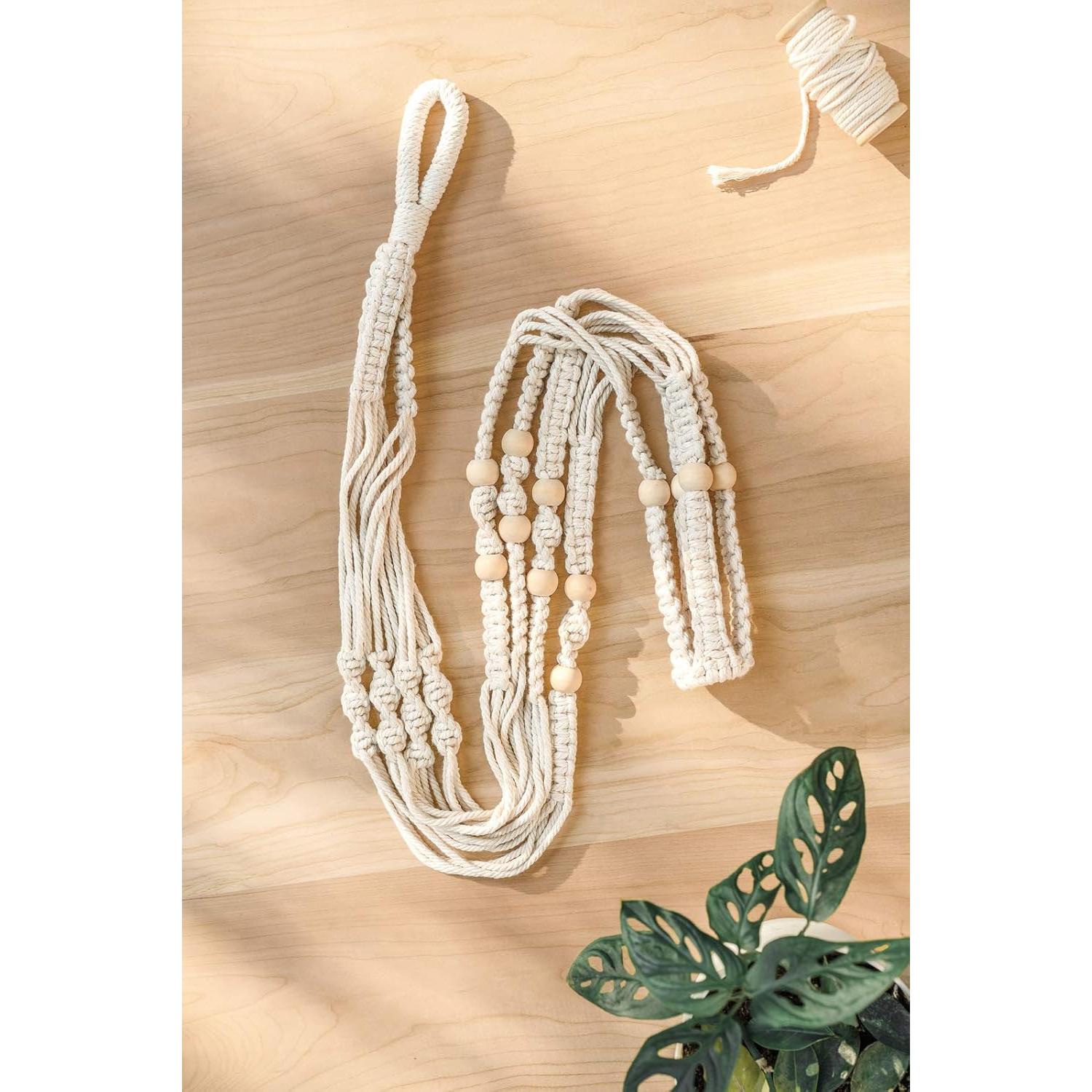 Colgador de Plantas de Macramé Mkono 109 cm Marfil para Macetas 30 cm