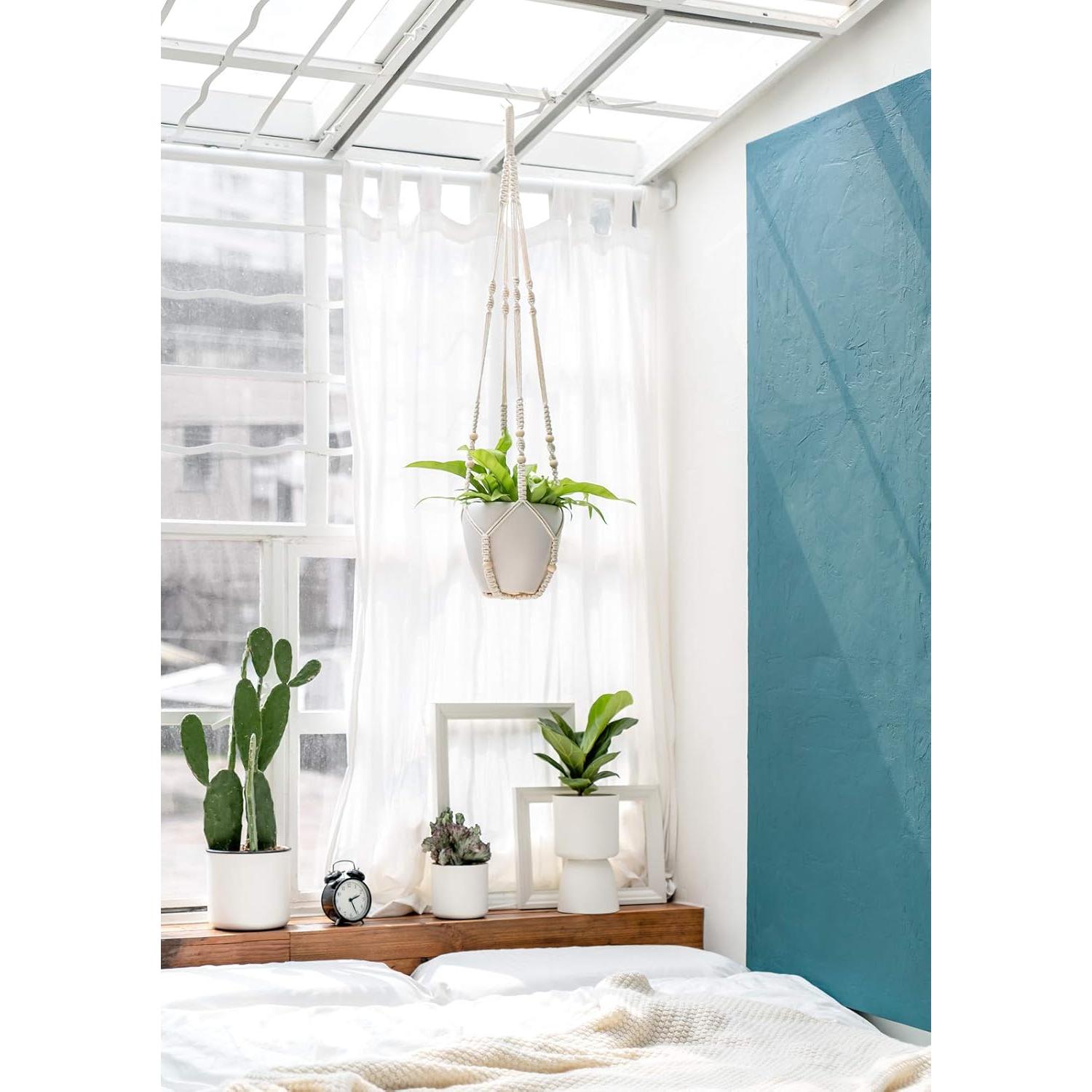 Colgador de Plantas de Macramé Mkono 109 cm Marfil para Macetas 30 cm