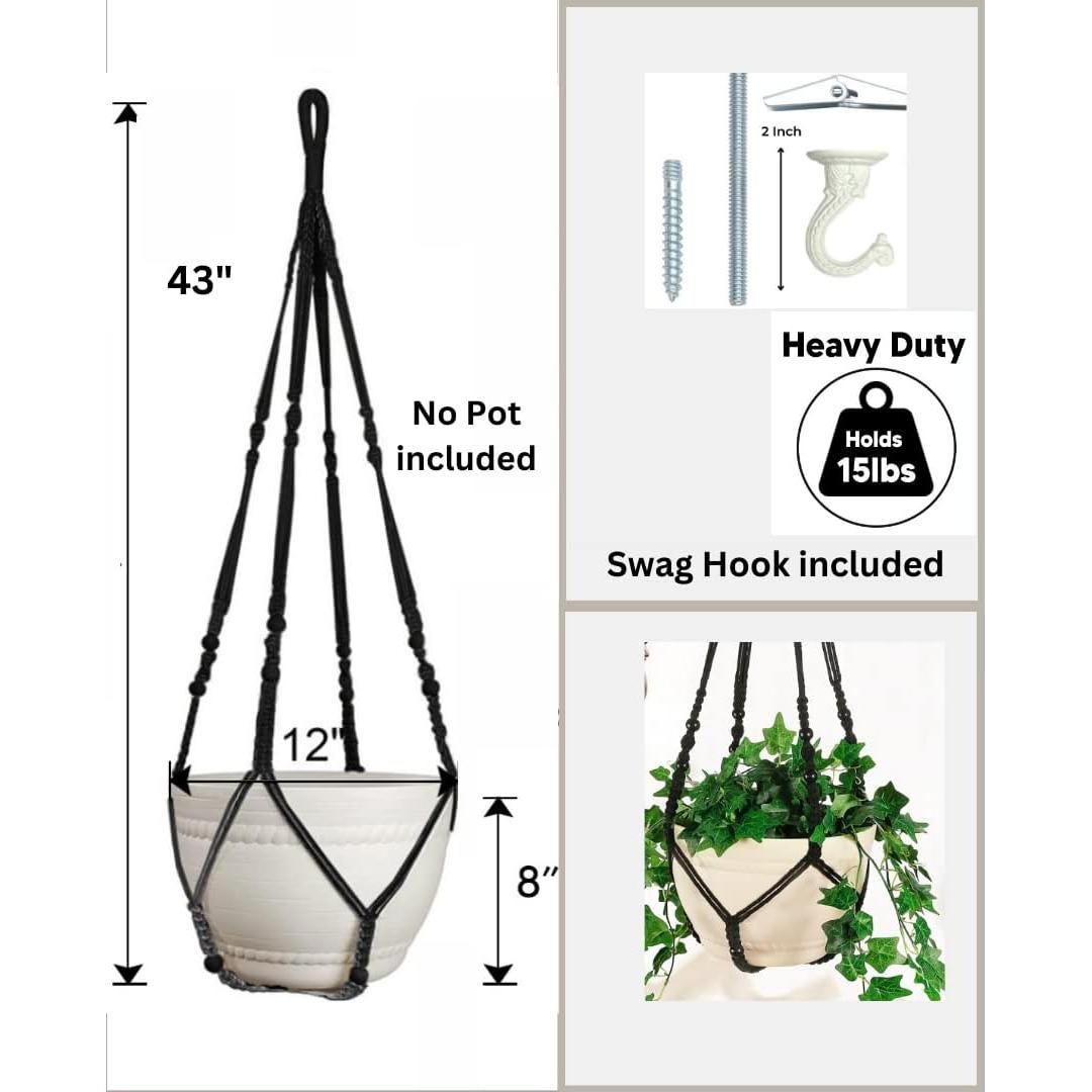 Hanger de Macrame Shineloha 109 cm para Maceta 30 cm Negro