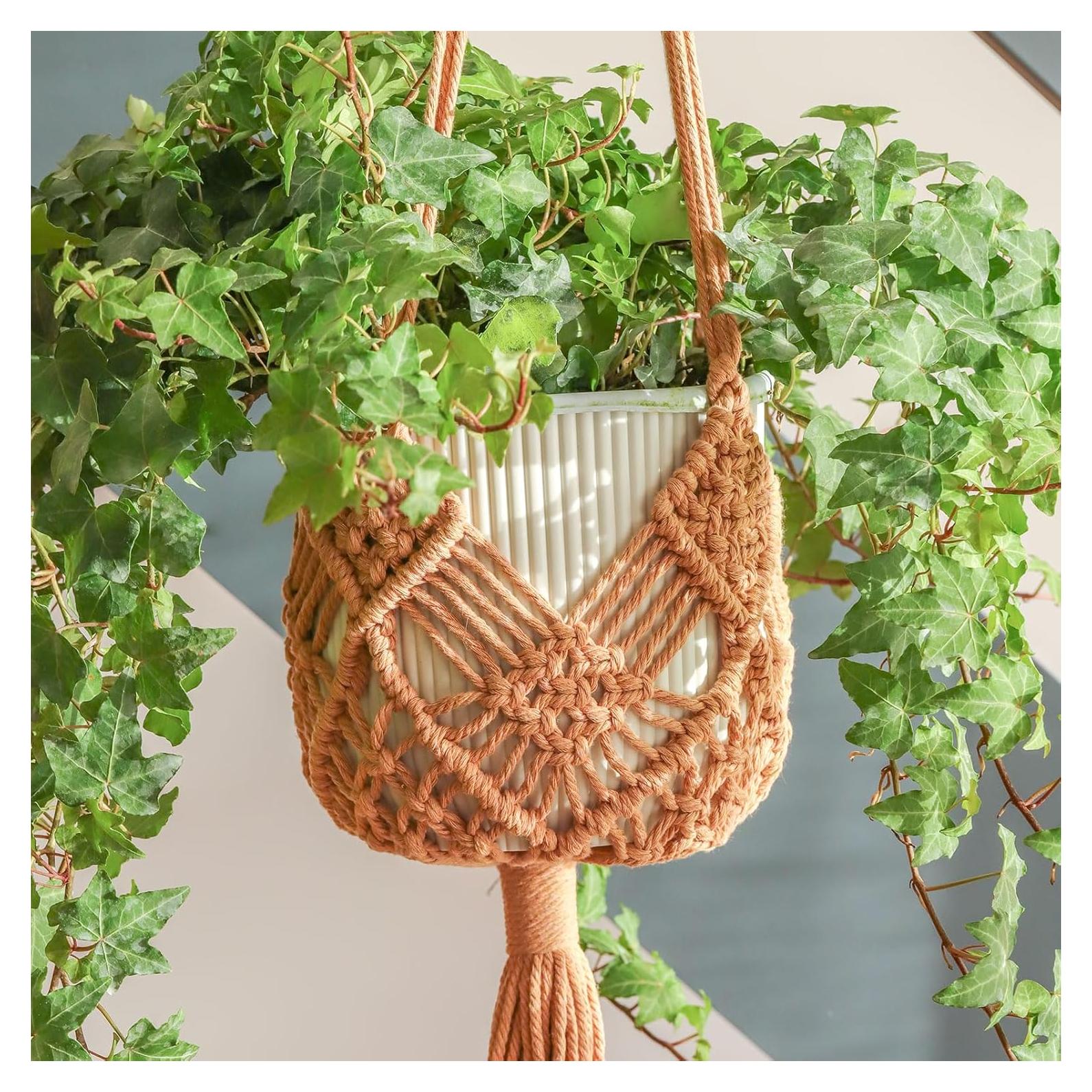Colgador de Plantas de Macramé XINBOR 2 Piezas 89 cm Caramelo