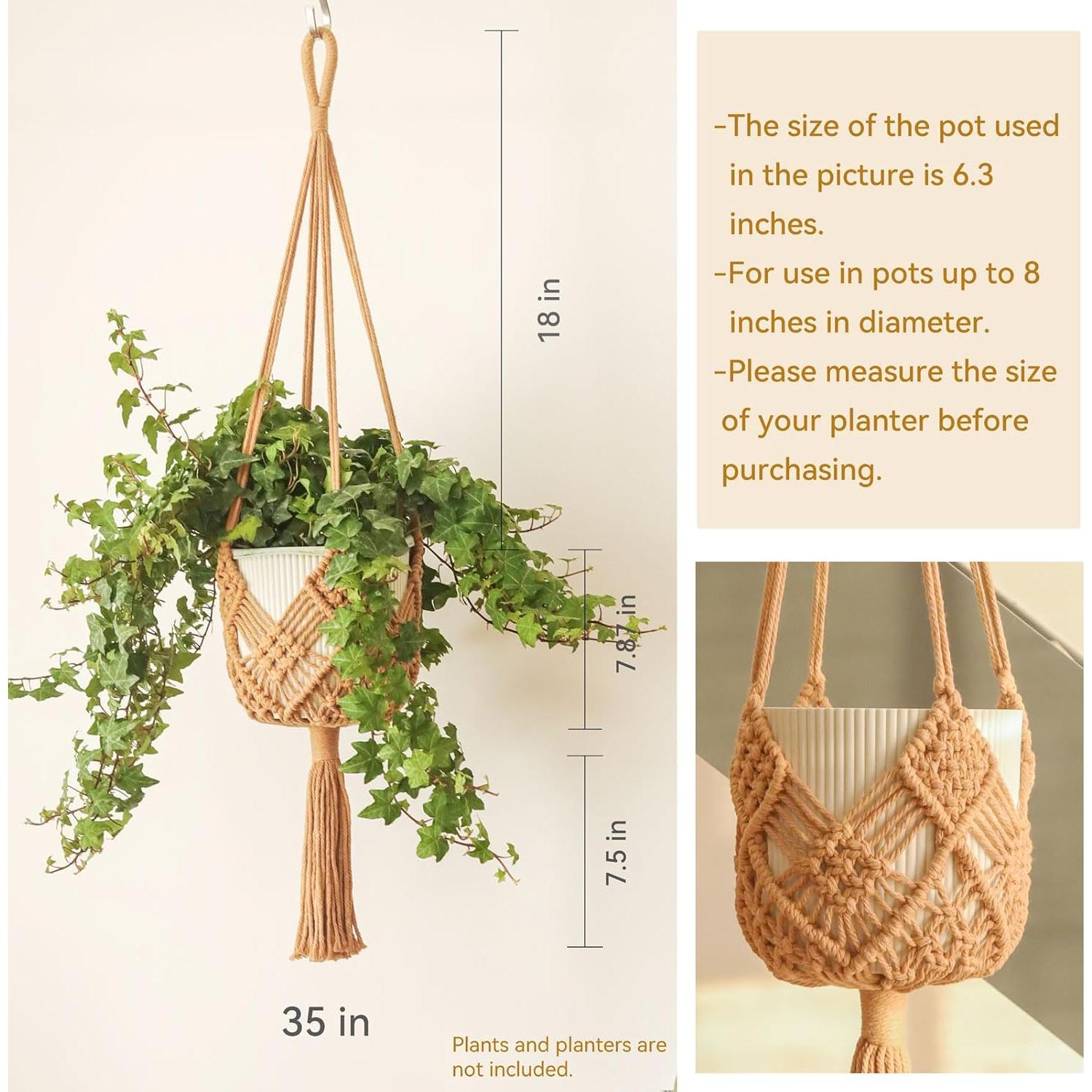 Colgador de Plantas de Macramé XINBOR 2 Piezas 89 cm Caramelo