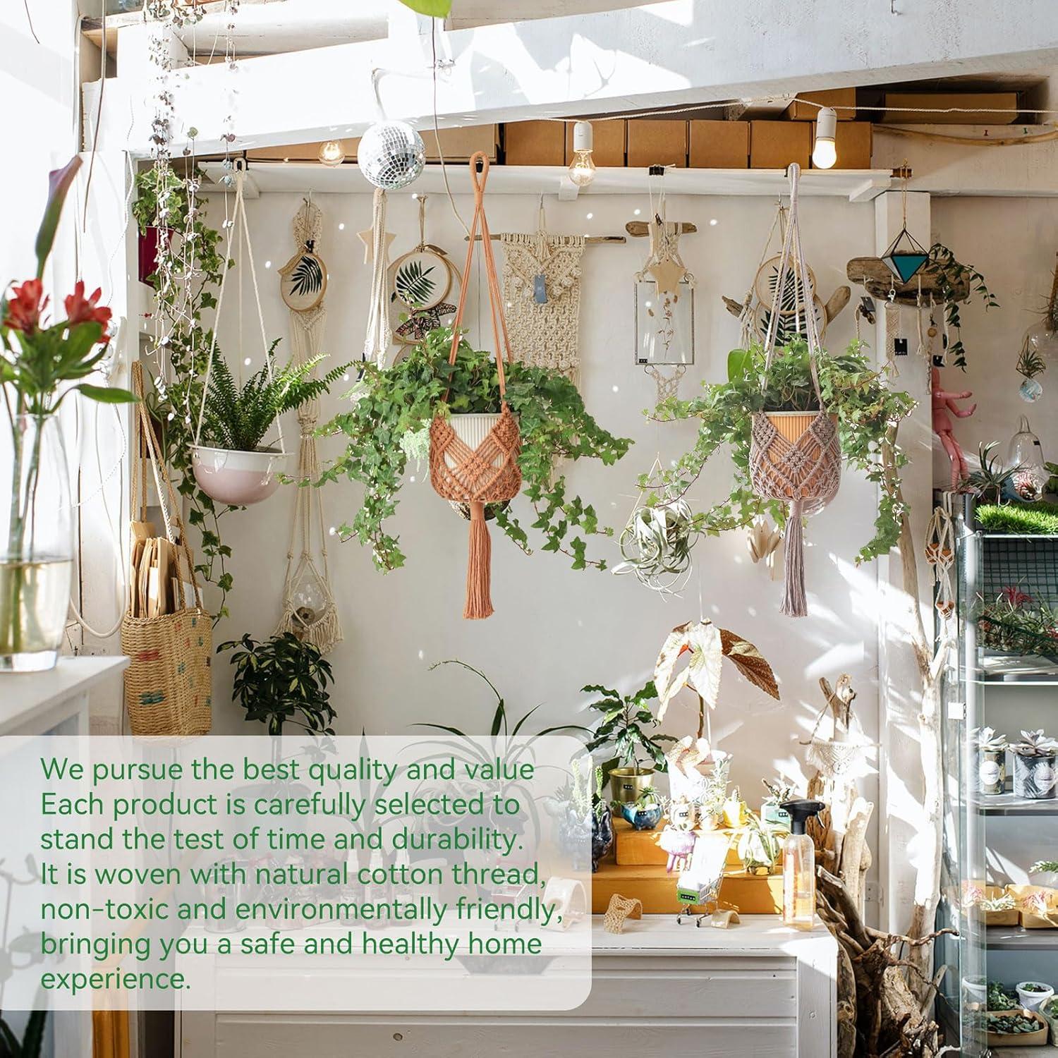 Colgador de Plantas de Macramé XINBOR 2 Piezas 89 cm Caramelo