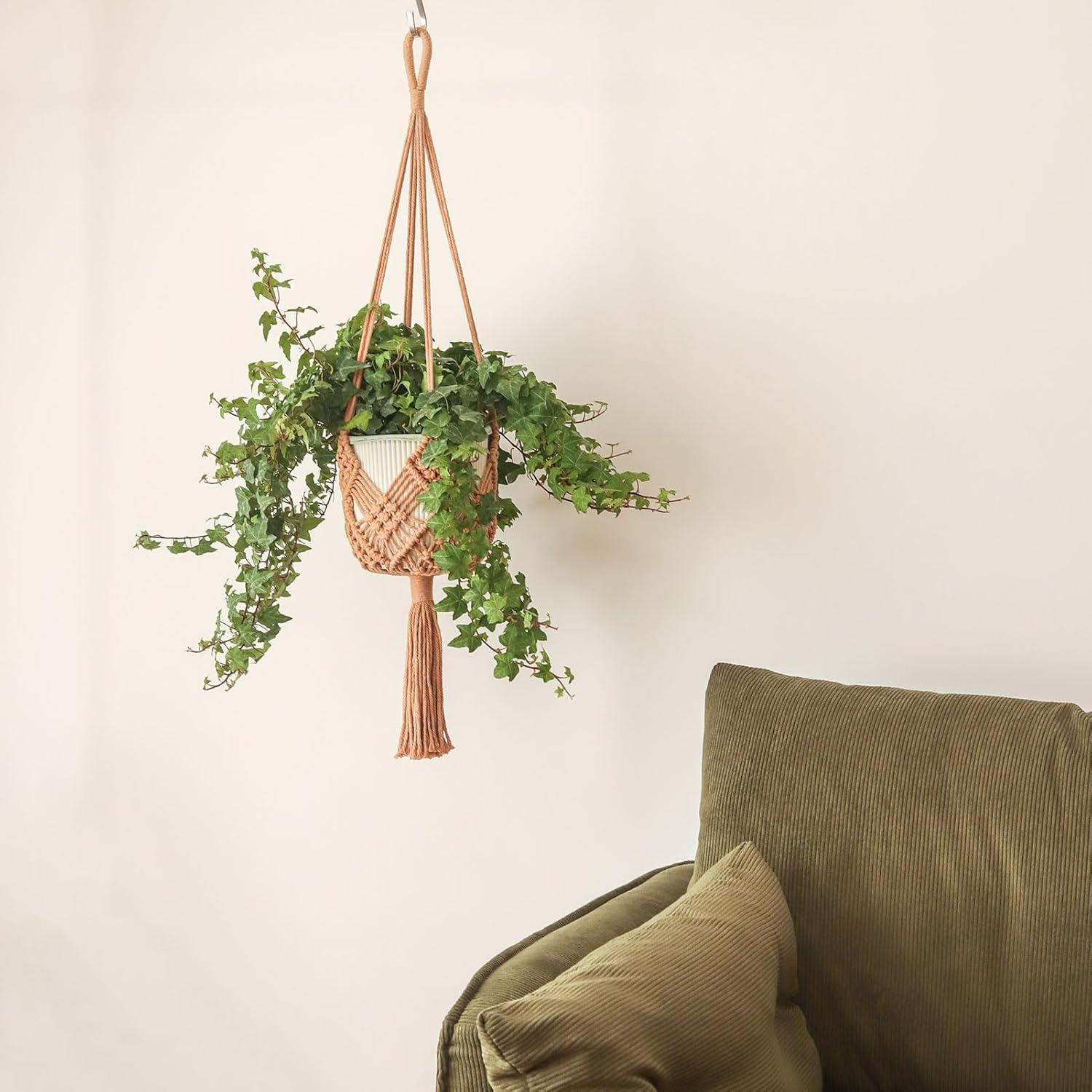 Colgador de Plantas de Macramé XINBOR 2 Piezas 89 cm Caramelo