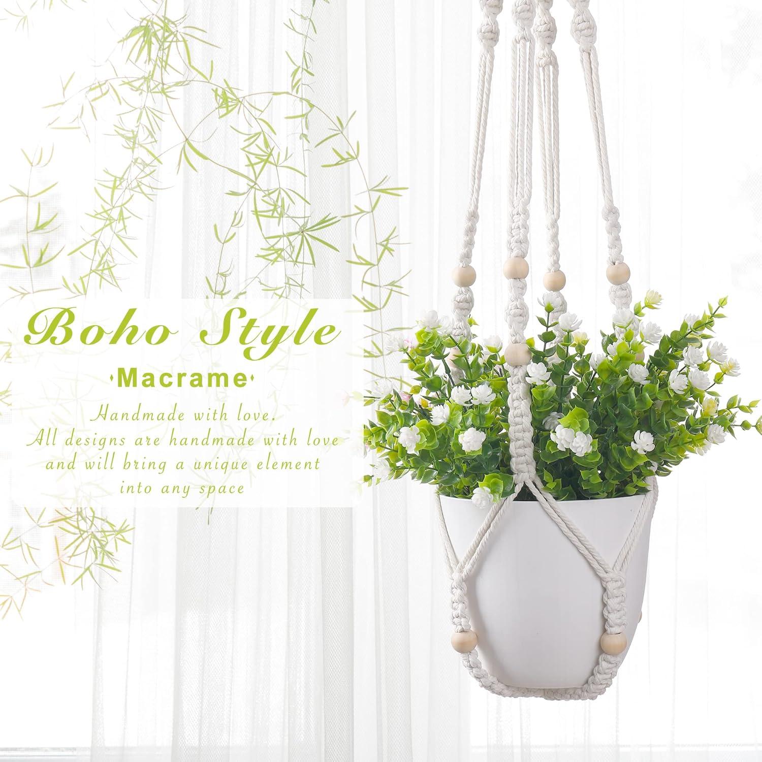 Colgador de Macramé YIBOT para Plantas 88.9 cm Marfil