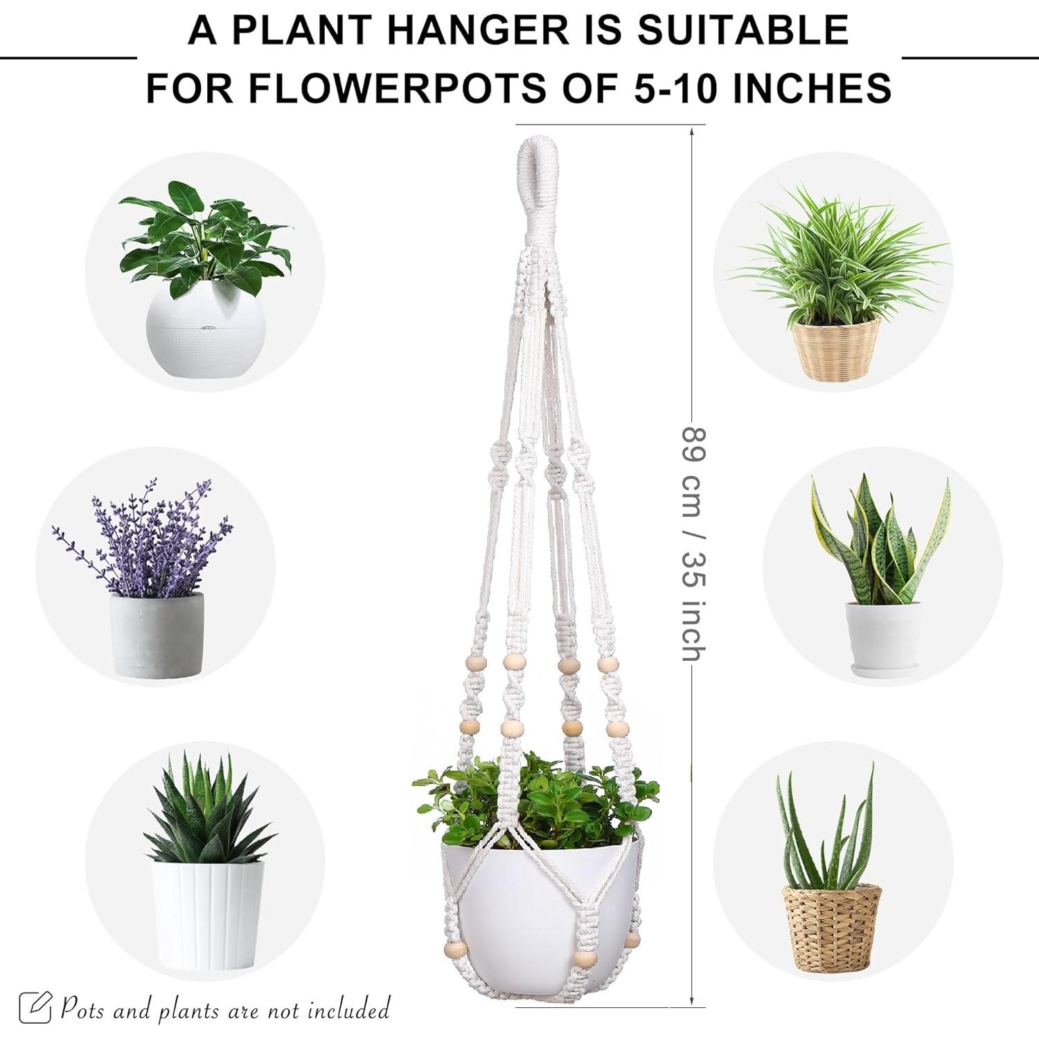 Colgador de Macramé YIBOT para Plantas 88.9 cm Marfil