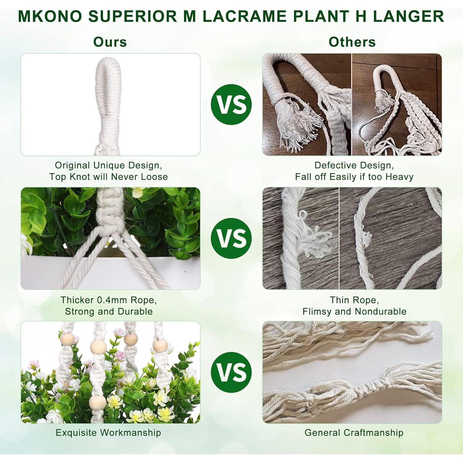 Colgador de Macramé YIBOT para Plantas 88.9 cm Marfil