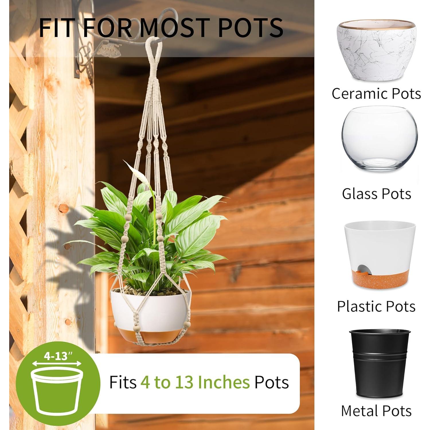 Colgador de Macramé para Plantas IDEEEPAN 88.9cm Marfil 10kg