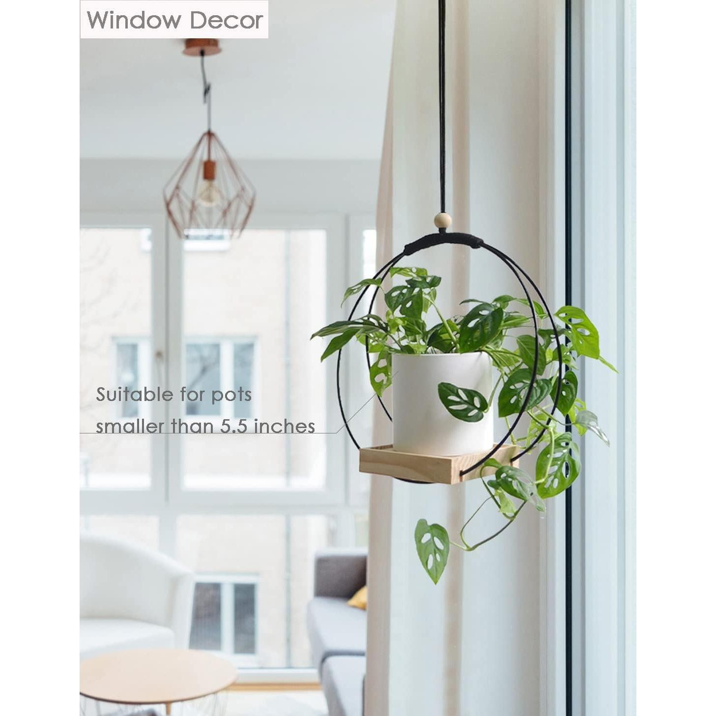 Soporte Colgante para Plantas Dravmola Negro con Base de Madera