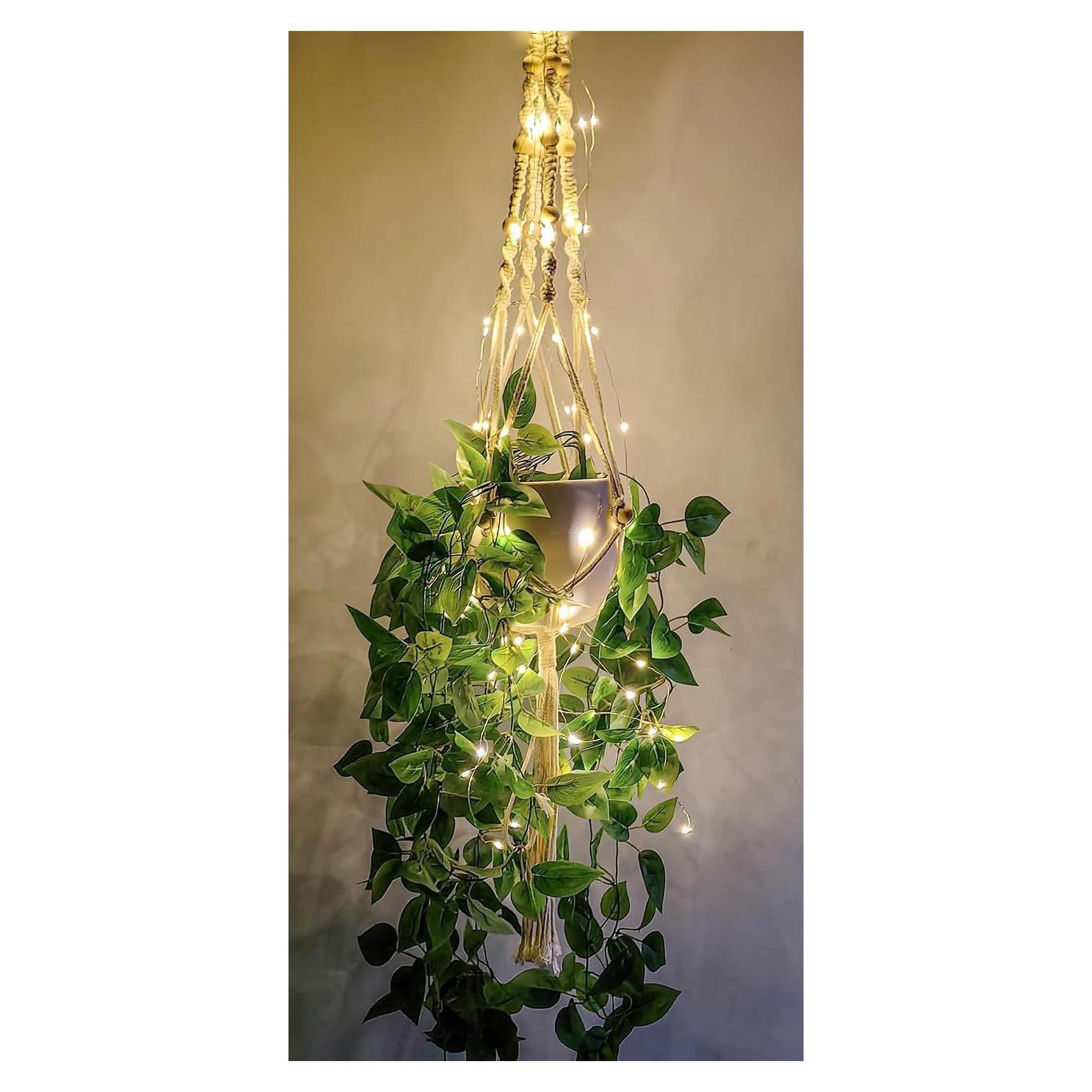 Colgador de plantas de macramé Comtelek con luces LED 110.5 cm