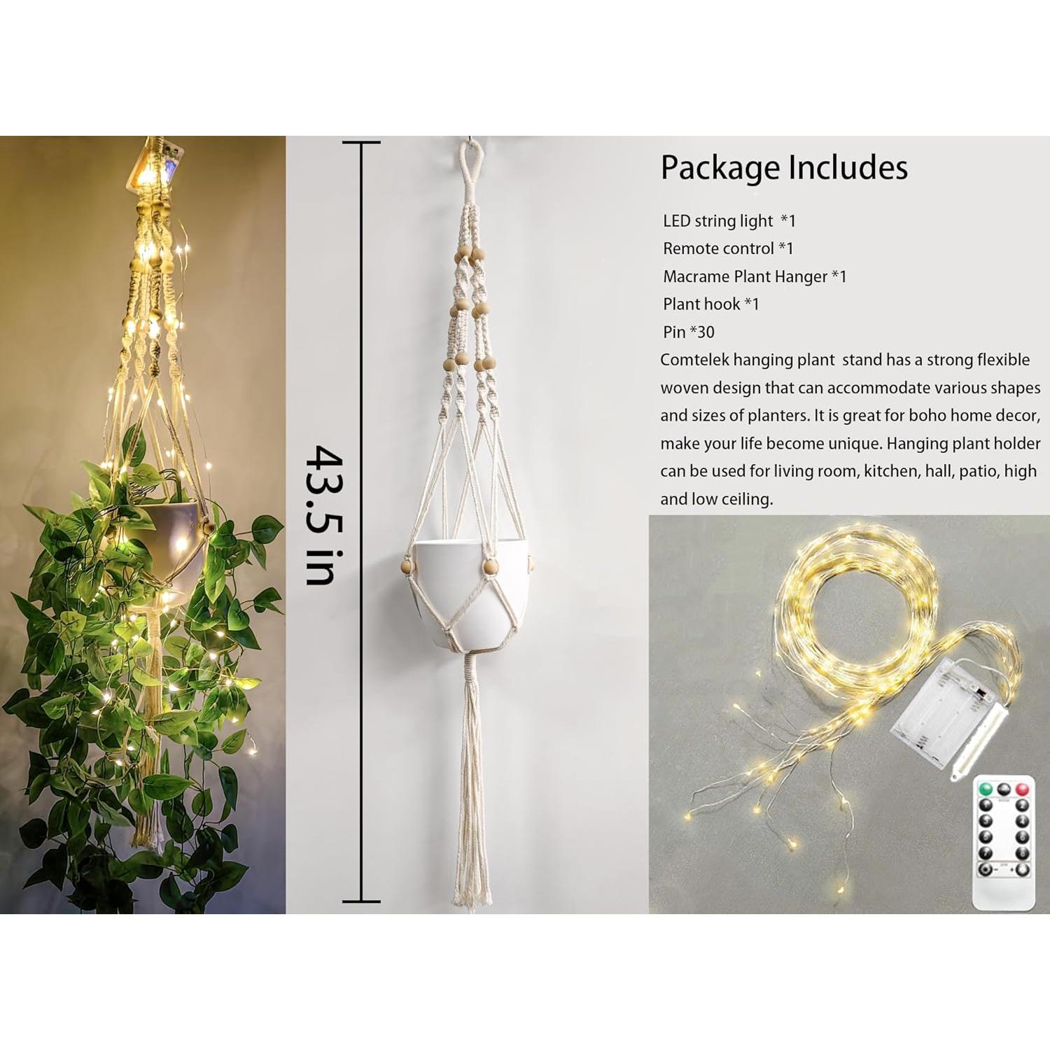 Colgador de plantas de macramé Comtelek con luces LED 110.5 cm