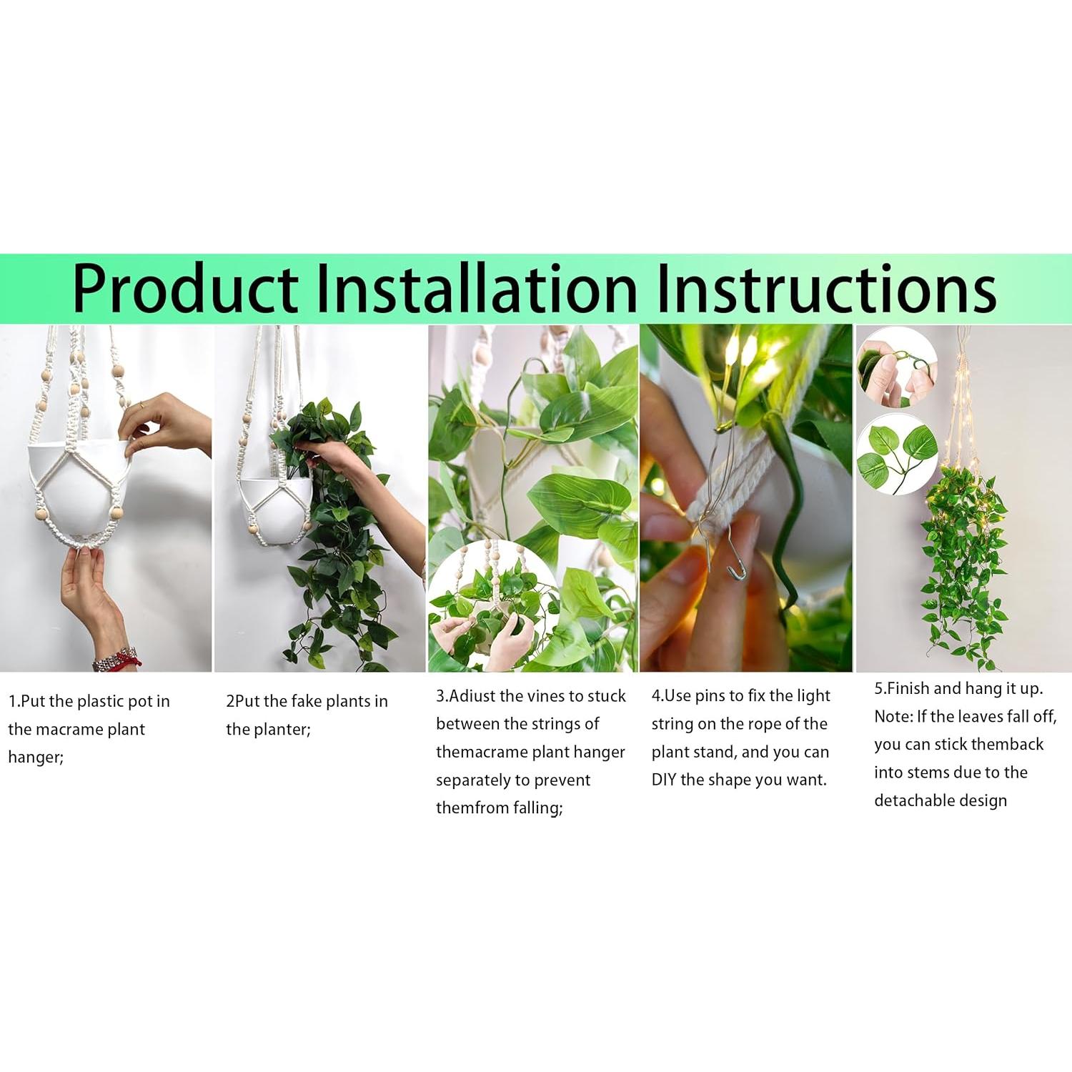 Colgador de plantas de macramé Comtelek con luces LED 110.5 cm