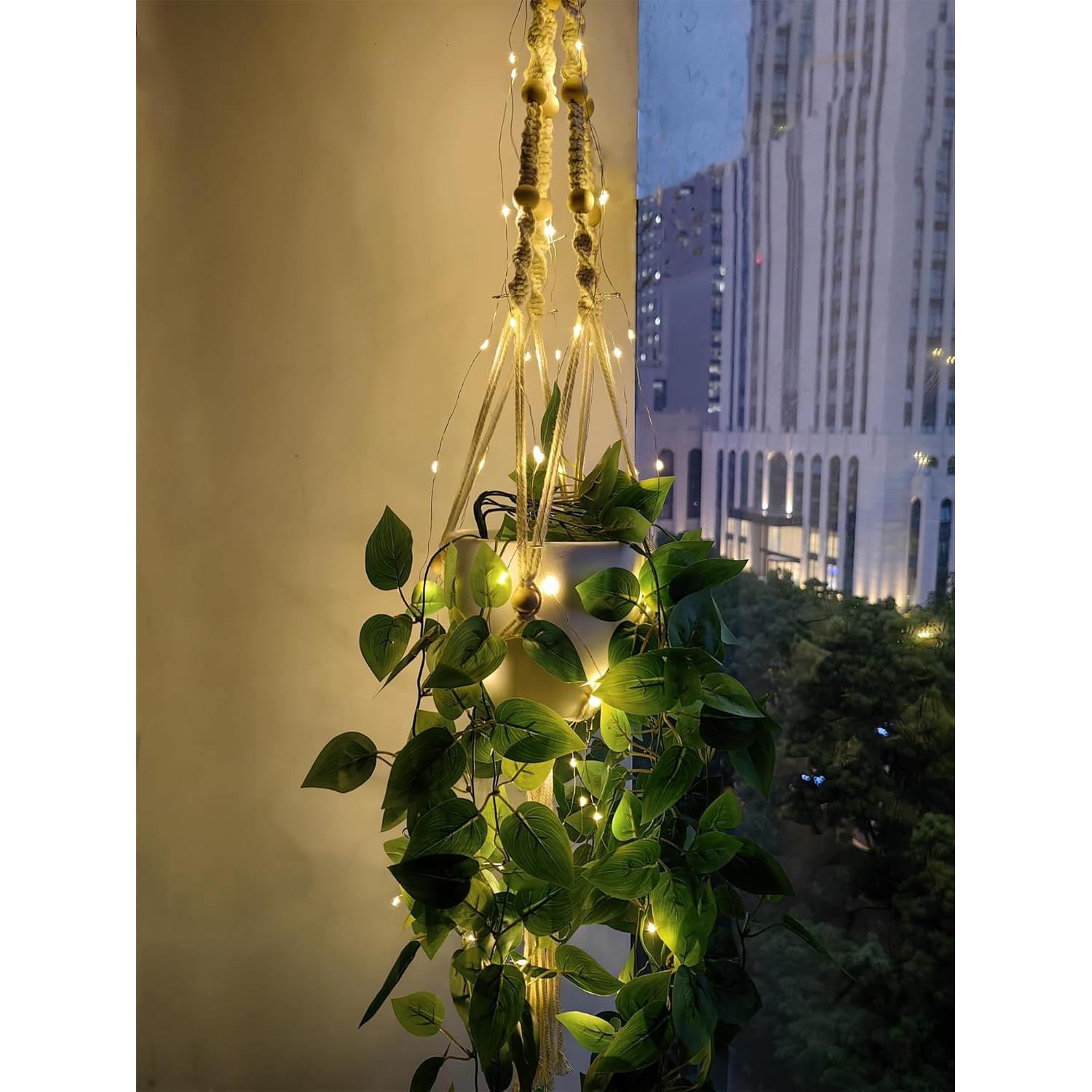 Colgador de plantas de macramé Comtelek con luces LED 110.5 cm