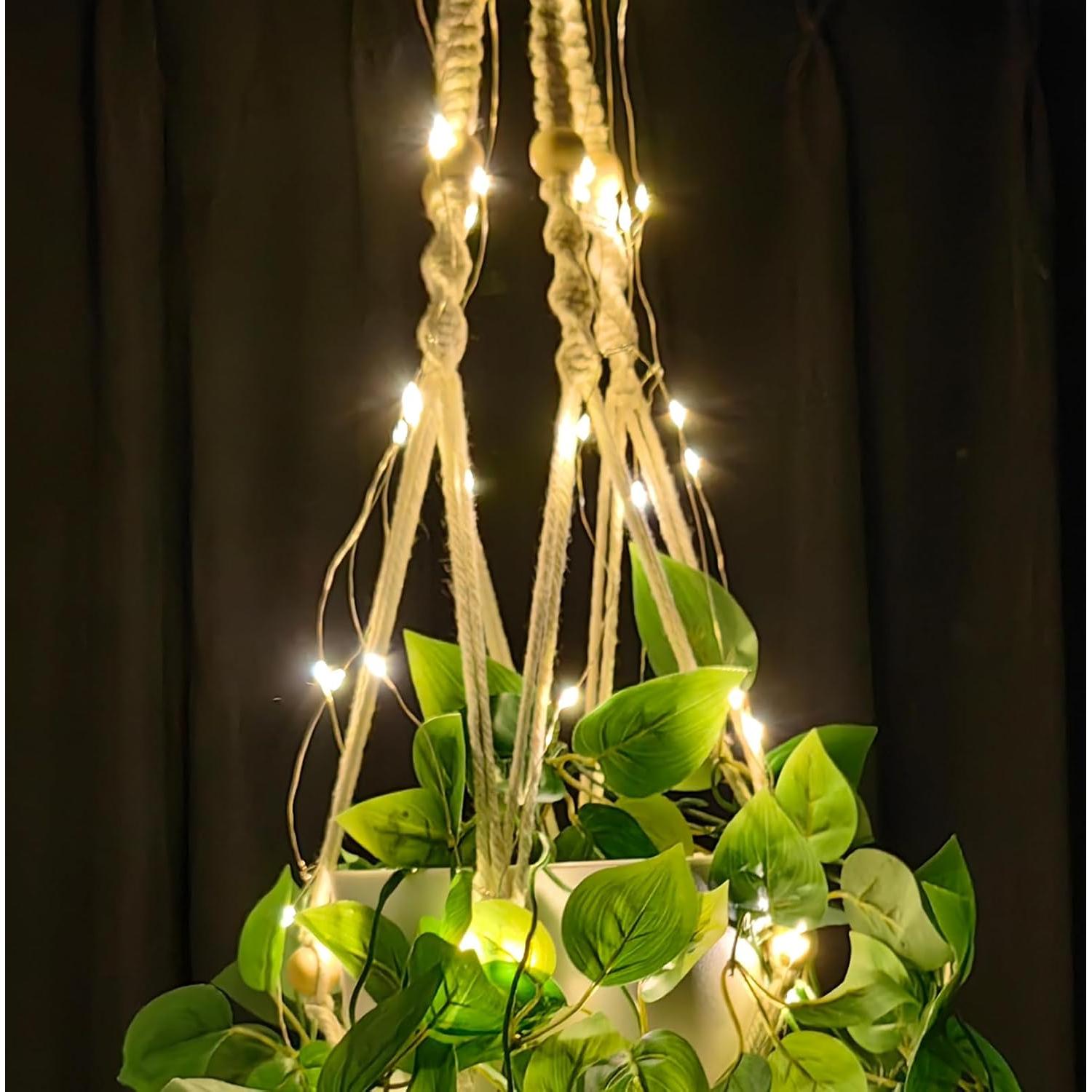 Colgador de plantas de macramé Comtelek con luces LED 110.5 cm