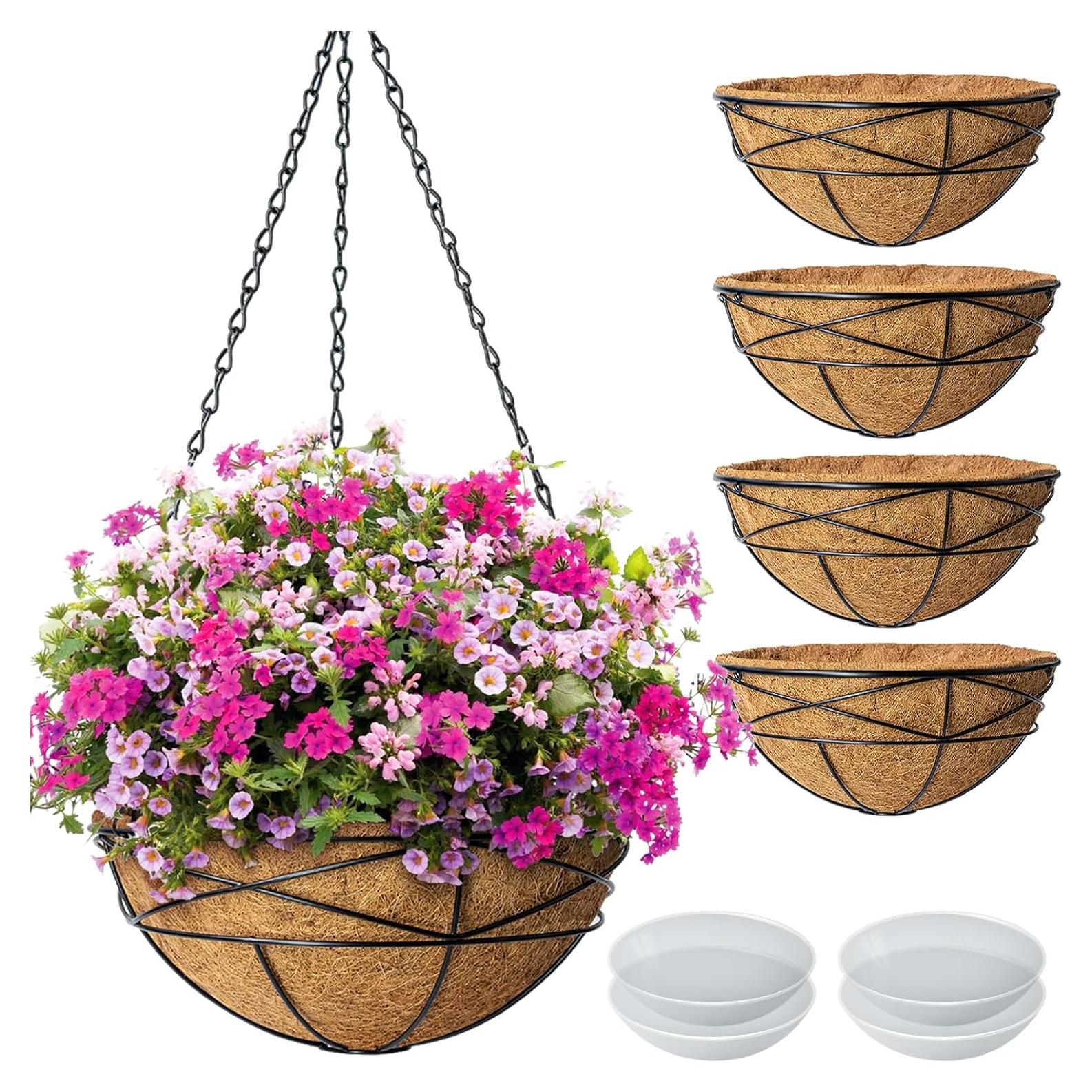 Paquete de 4 macetas colgantes Karlliu 30 cm con forro de coco