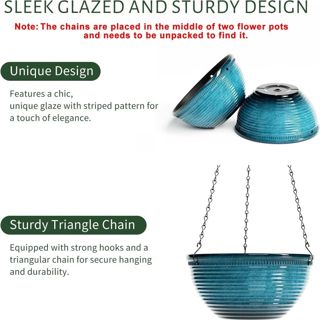 2 Macetas Colgantes Esmaltadas Vanslogreen 25.4 cm Azul