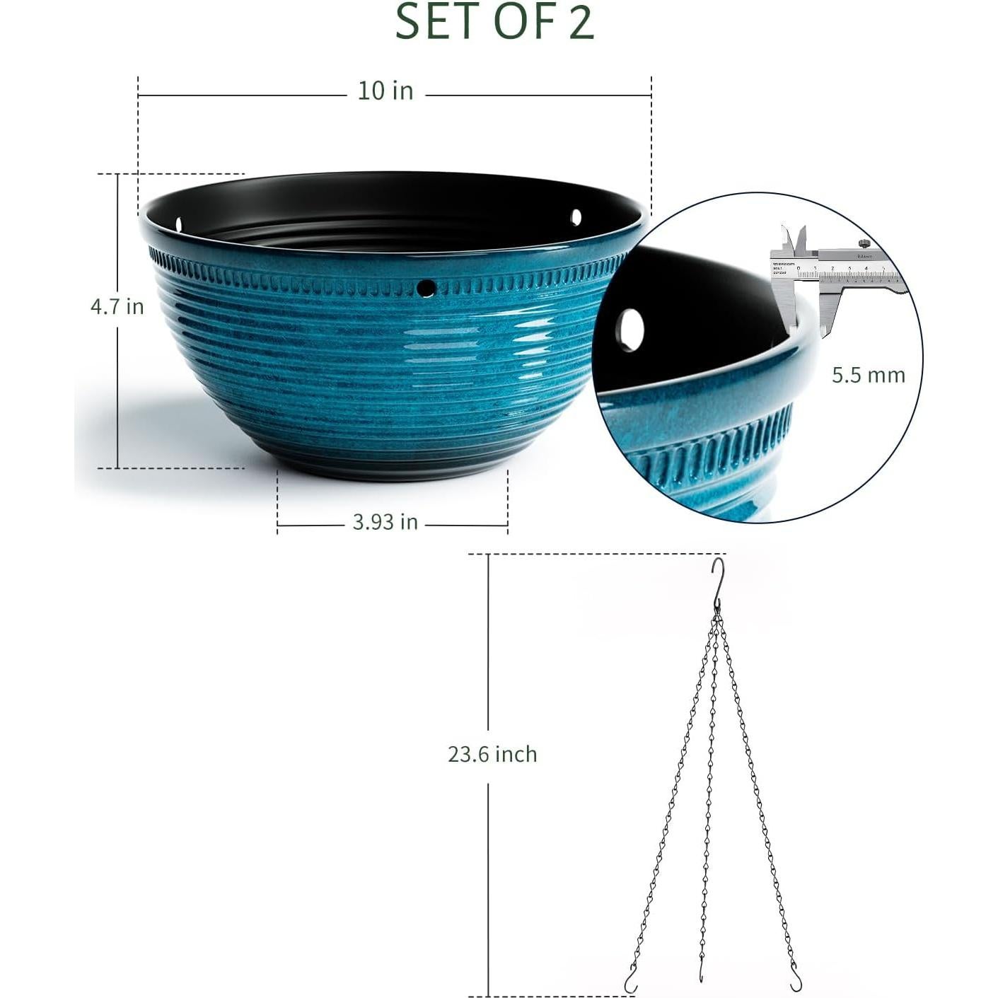 2 Macetas Colgantes Esmaltadas Vanslogreen 25.4 cm Azul