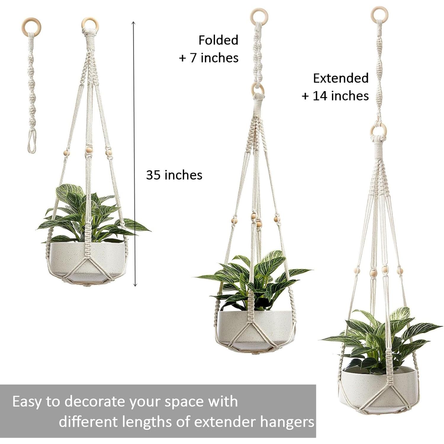 Soporte de Plantas de Macramé CADNLY Blanco - 3 Paquete con Ganchos