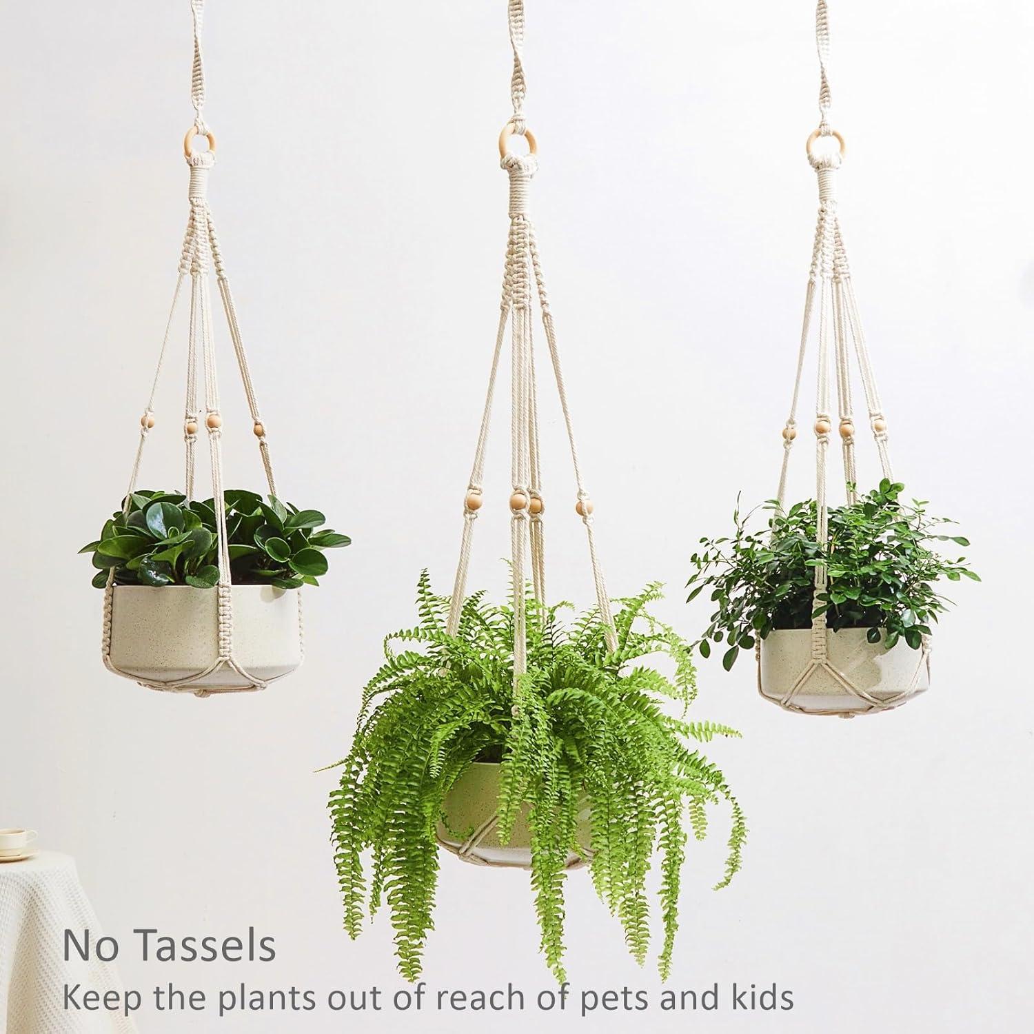 Soporte de Plantas de Macramé CADNLY Blanco - 3 Paquete con Ganchos