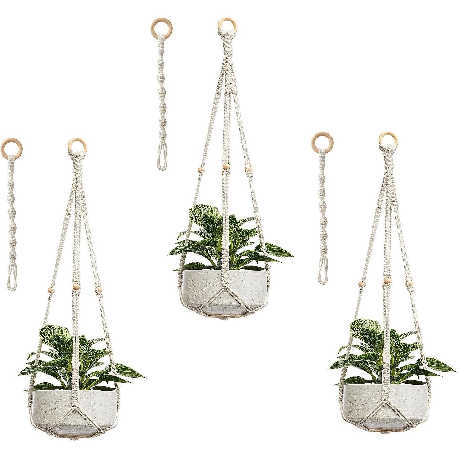 Soporte de Plantas de Macramé CADNLY Blanco - 3 Paquete con Ganchos