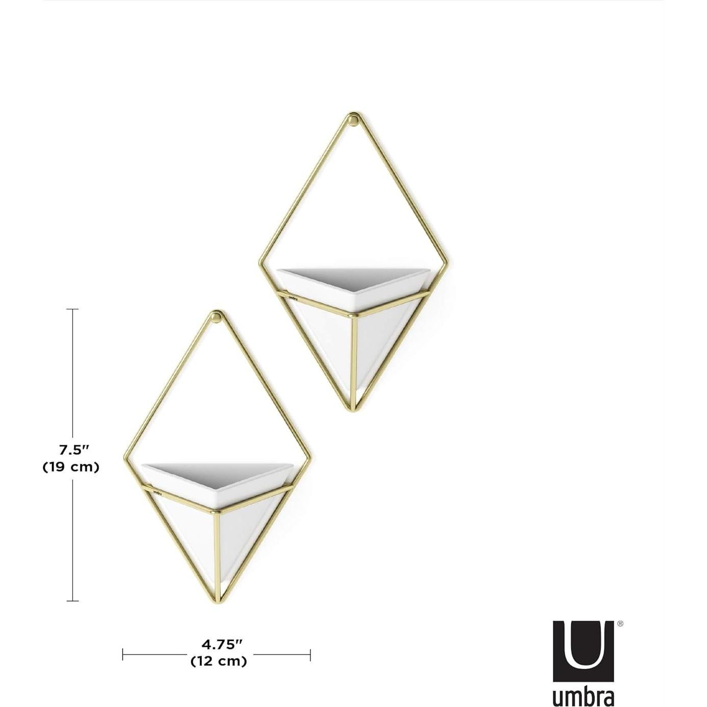 Maceta Colgante Umbra Trigg Pequeña Blanca y Latón, Juego de 2