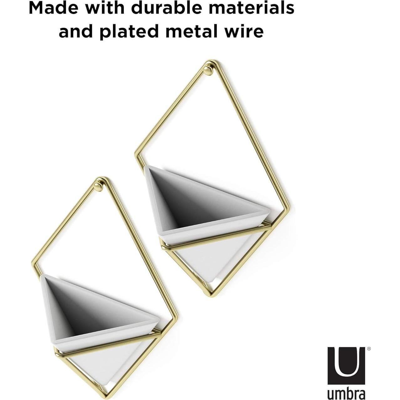 Maceta Colgante Umbra Trigg Pequeña Blanca y Latón, Juego de 2