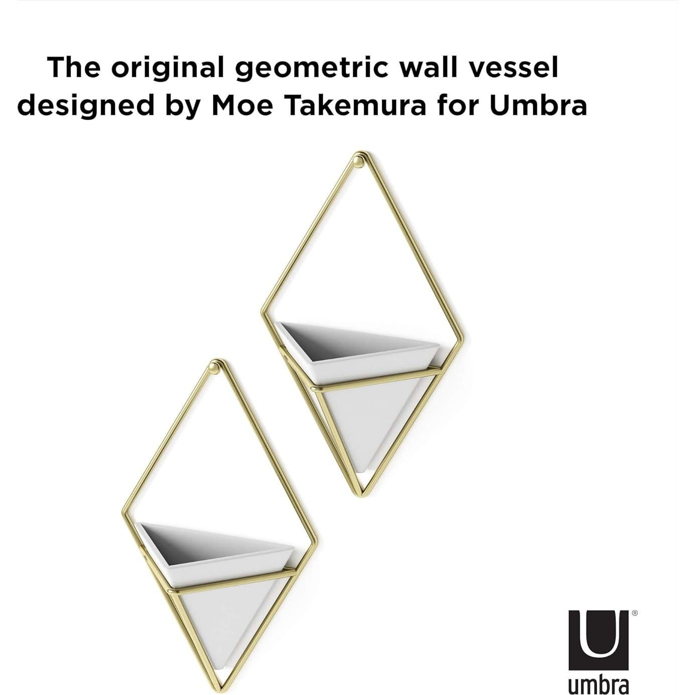 Maceta Colgante Umbra Trigg Pequeña Blanca y Latón, Juego de 2