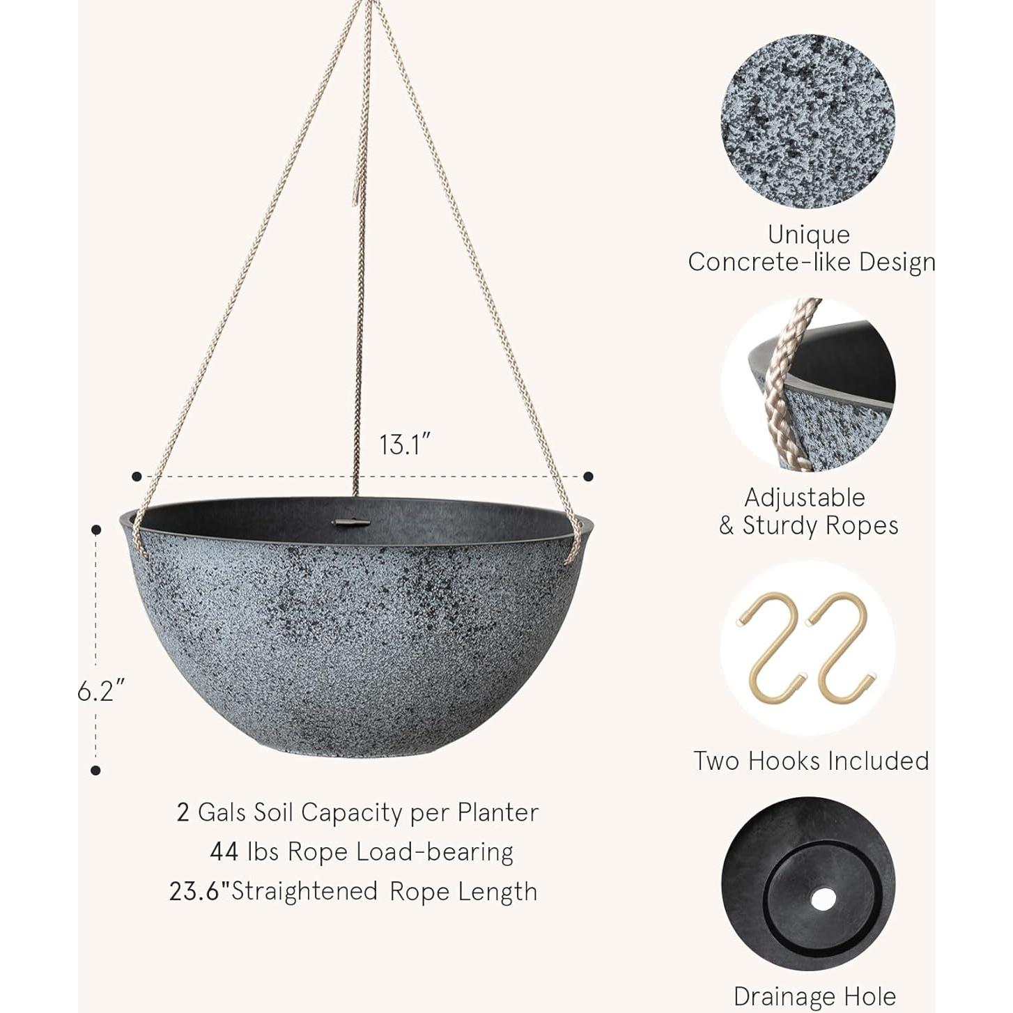 Macetas Colgantes Grandes LA JOLIE MUSE 33 cm Juego de 2 Gris