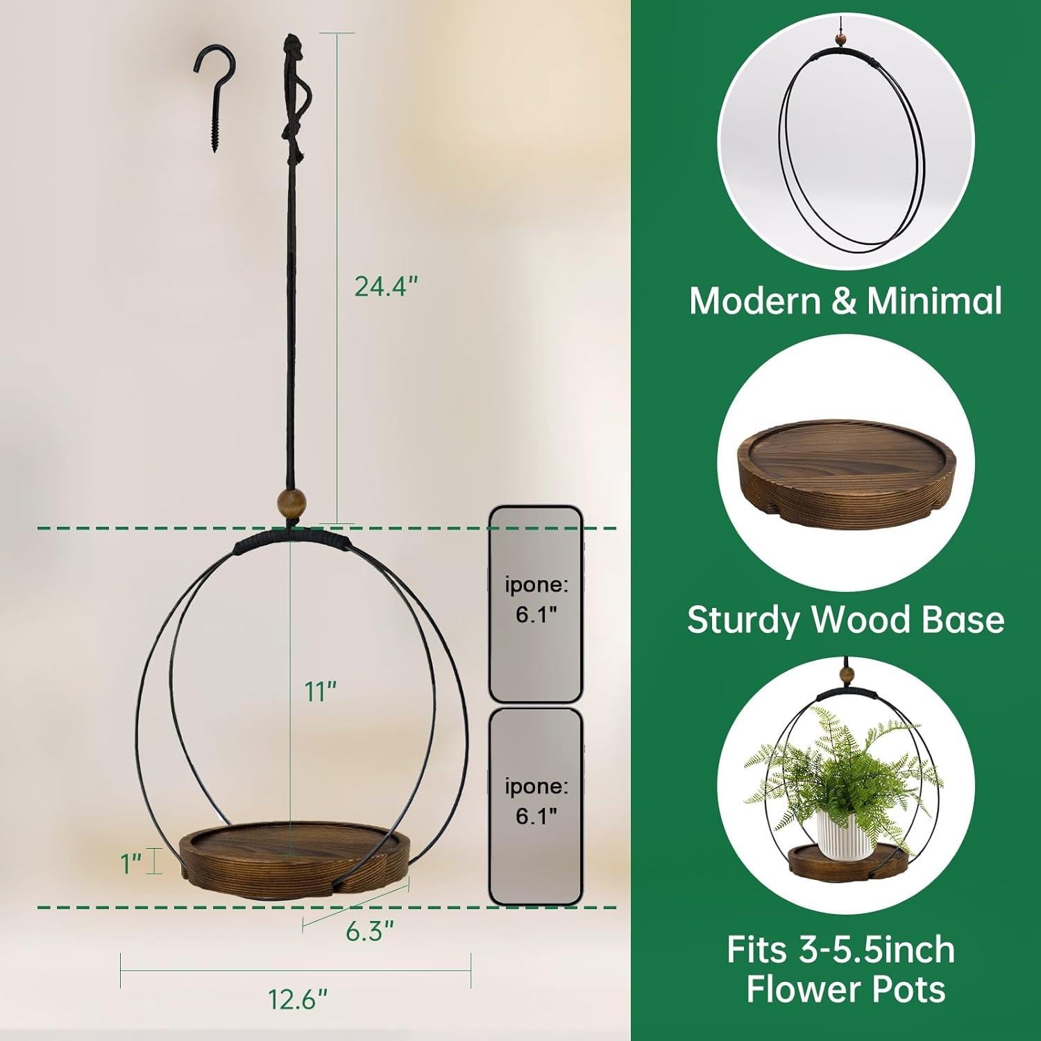 Maceta Colgante Hismocal Boho Negro 15 cm para Interior