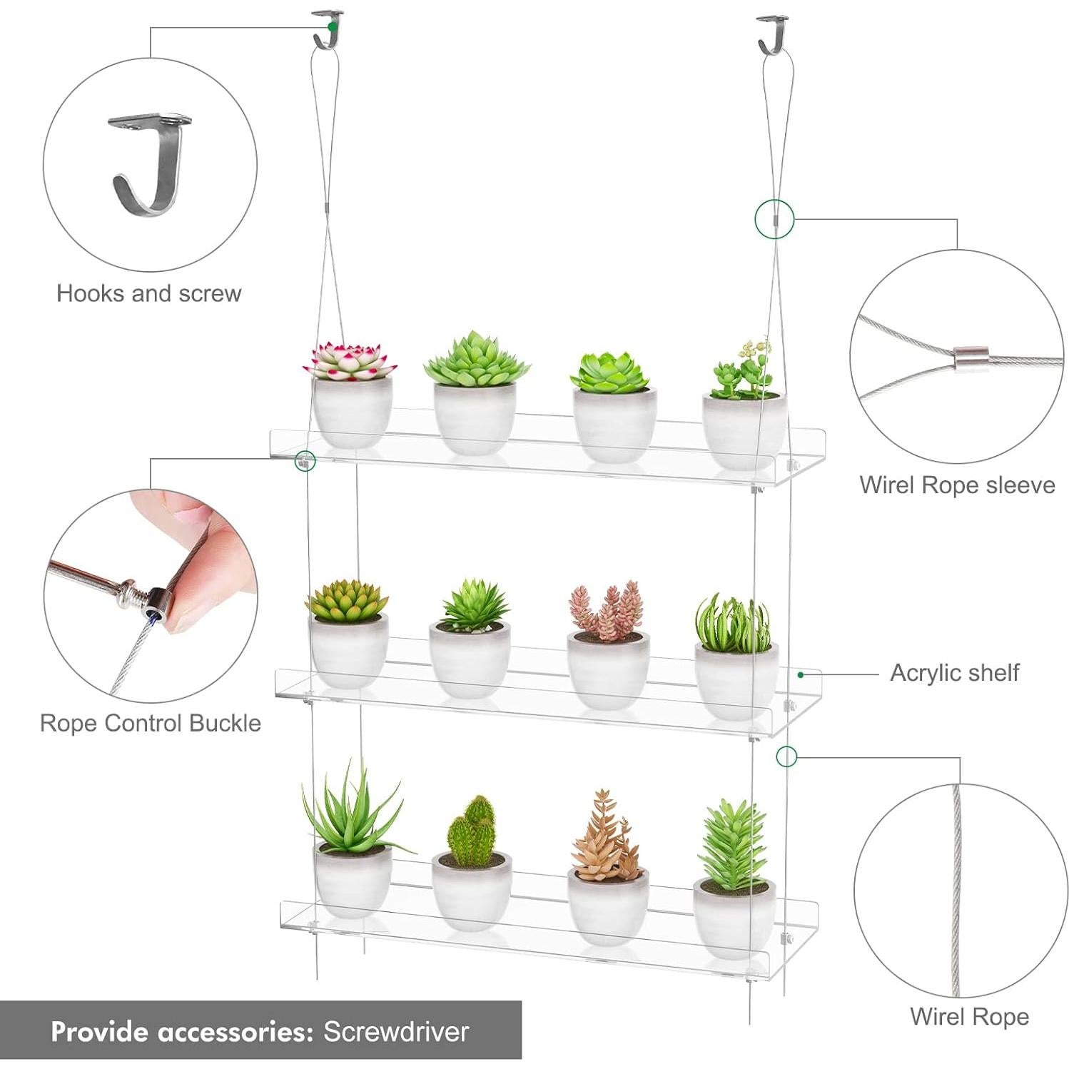 Estante Colgante de Plantas DWFeng 3 Niveles Acrílico 40.64cm
