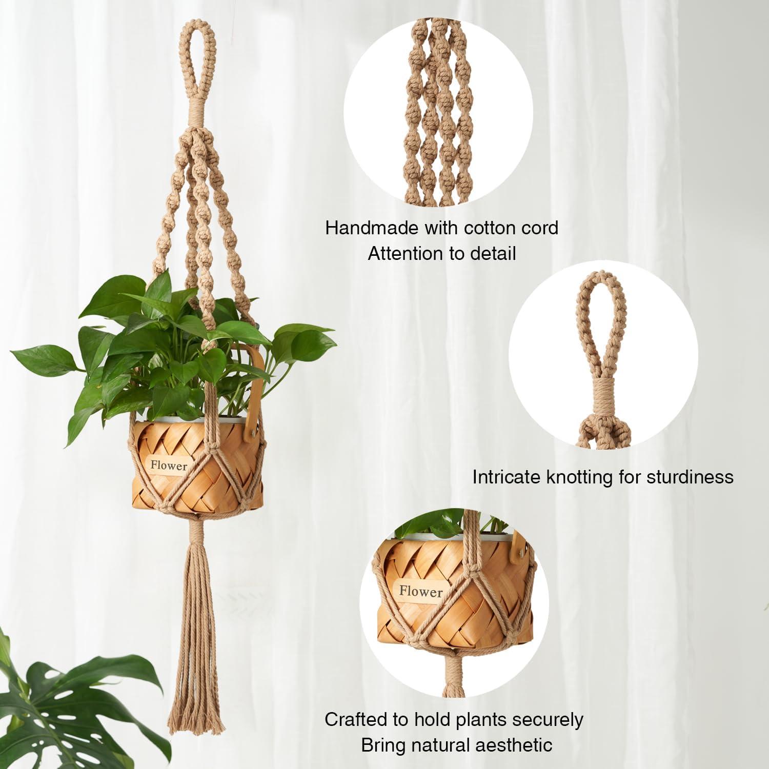 Soportes de Plantas de Macramé Nashibowu 70 cm 2 Pcs Interior Exterior