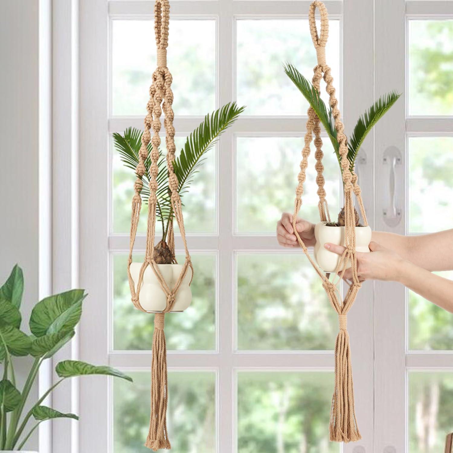 Soportes de Plantas de Macramé Nashibowu 70 cm 2 Pcs Interior Exterior